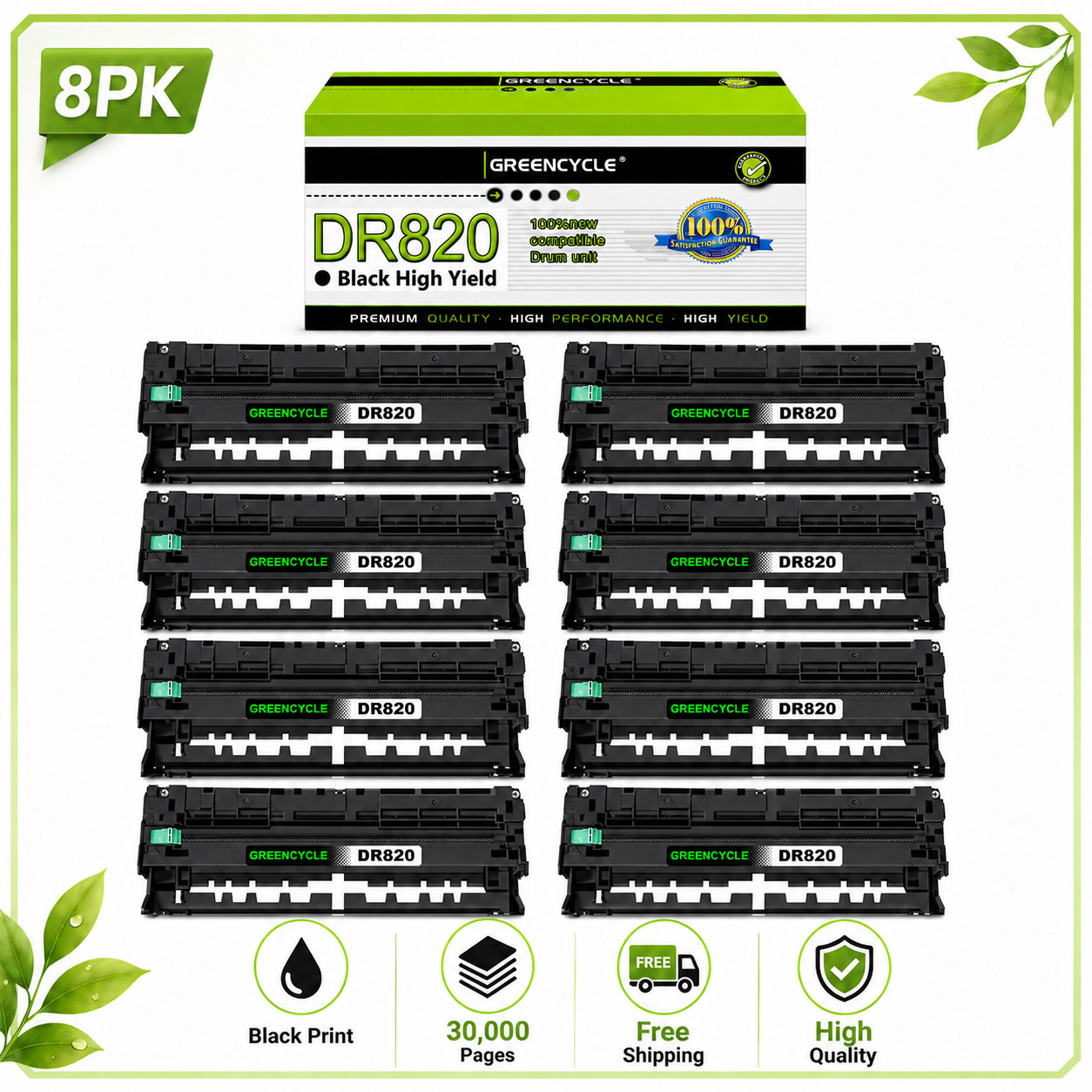 8 Pack DR820 Drum Unit Fits for Brother HL-5000D HL-5100DN HL-5200DWT HL-6250DW