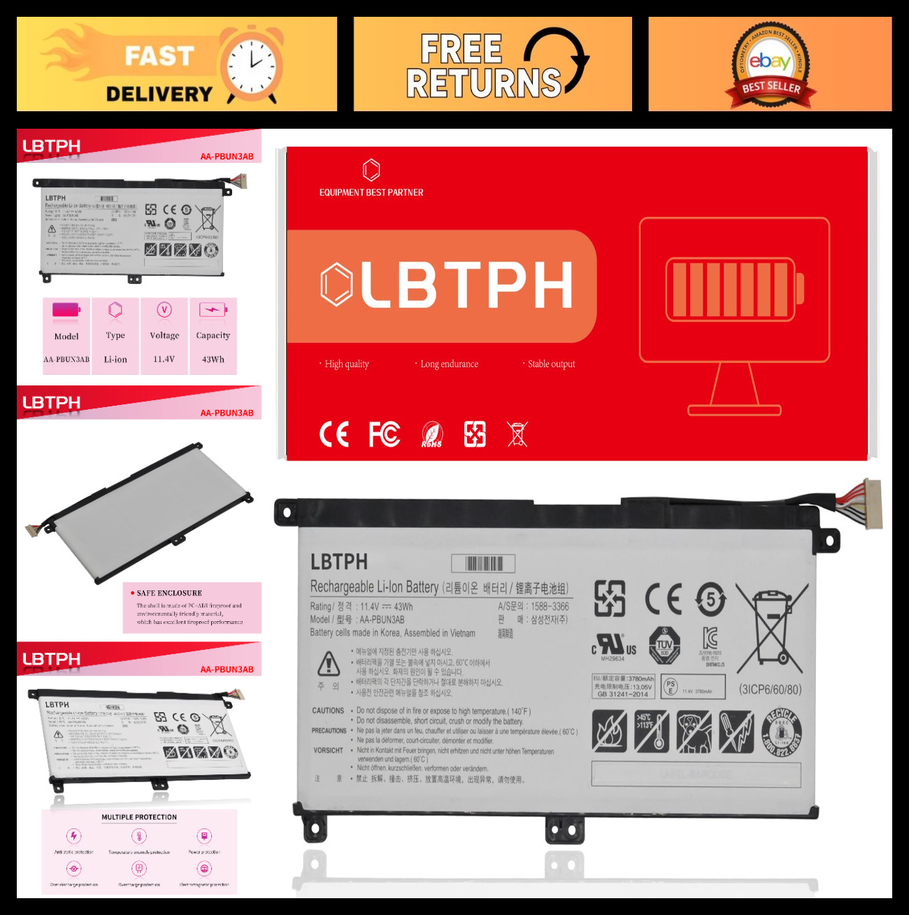 Compatible Laptop Battery Replacement for Samsung Notebook 11.4V 43Wh NP550 NP74