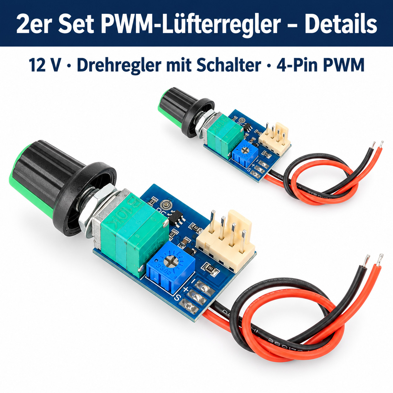 2x PWM Fan Controller 12V 4-Pin 25kHz Knob with On-Off Switch