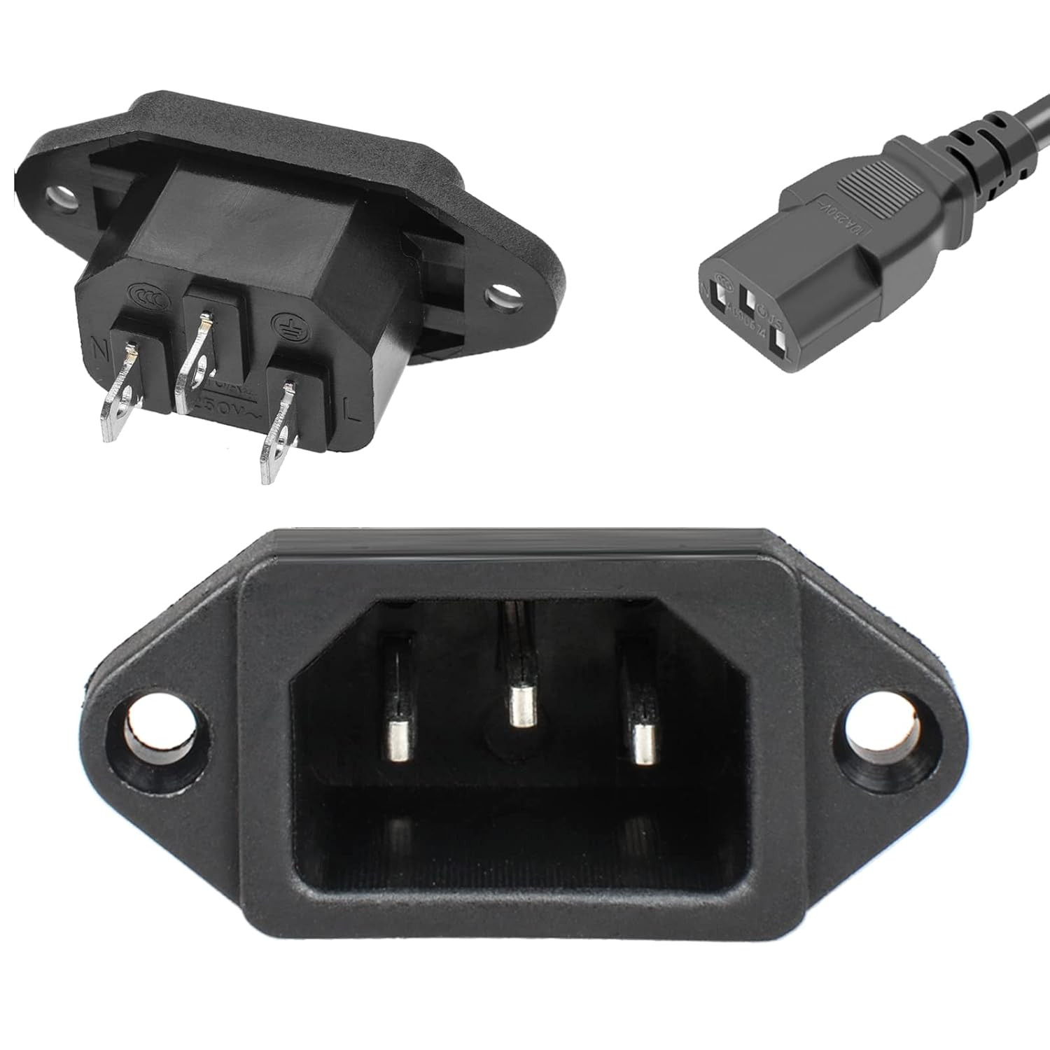 3 Pack Screw Mount 3 Pins Inlet Power Plug Socket IEC320 C14 AC 250V 10A by QTEA