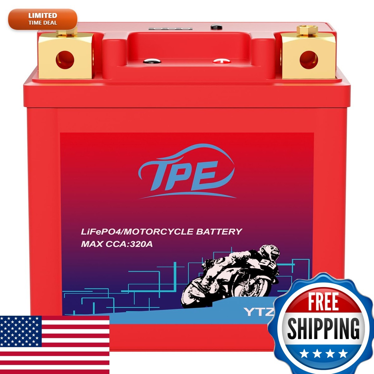 TPE YTZ7S-BS Lithium Motorcycle Battery 12V 4Ah 320CCA for ATV Jet Ski Scooter