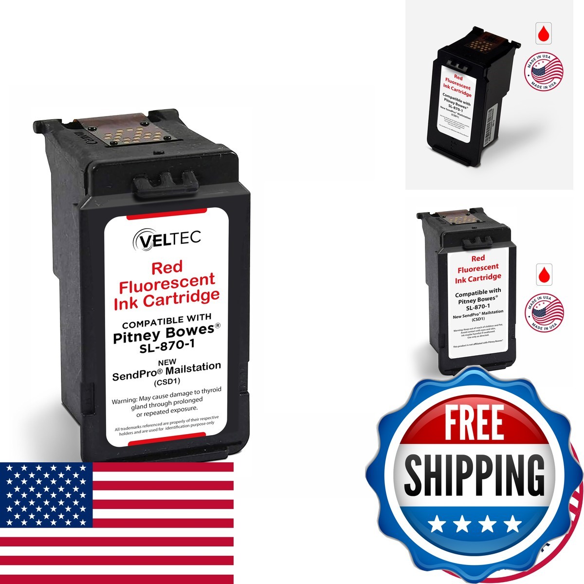 Veltec Postage Ink Cartridge Replacement for Pitney Bowes SL-870-1 SendPro