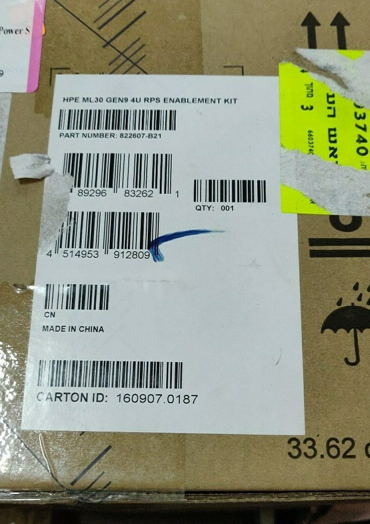 HP 822607-B21 ML30 GEN9 4U RPS Enablement Kit - NEW