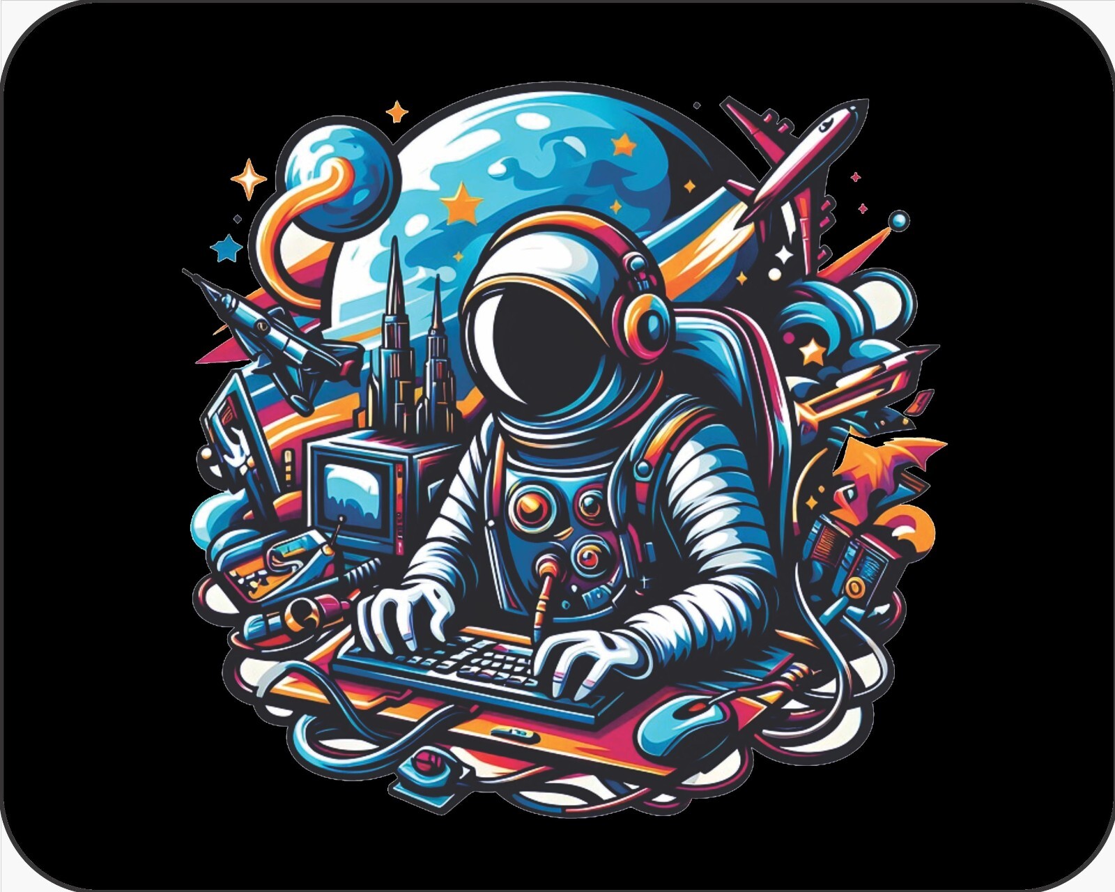 Gamer Gaming Computer Games Mouse Pad Astronaut outer space art Drawing