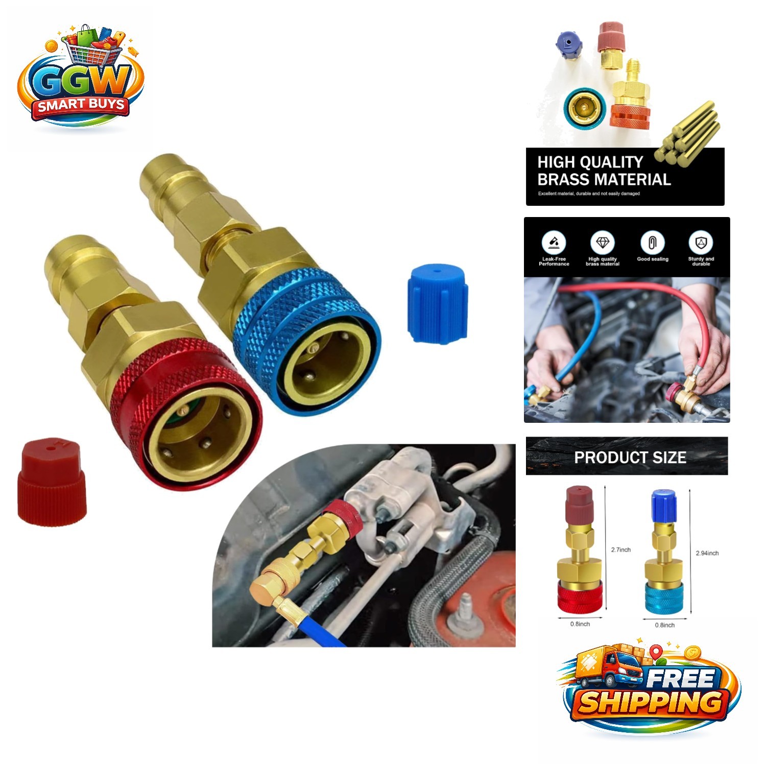 Durable Brass R134A Quick Coupler Set - High/Low Pressure Conversion Solution