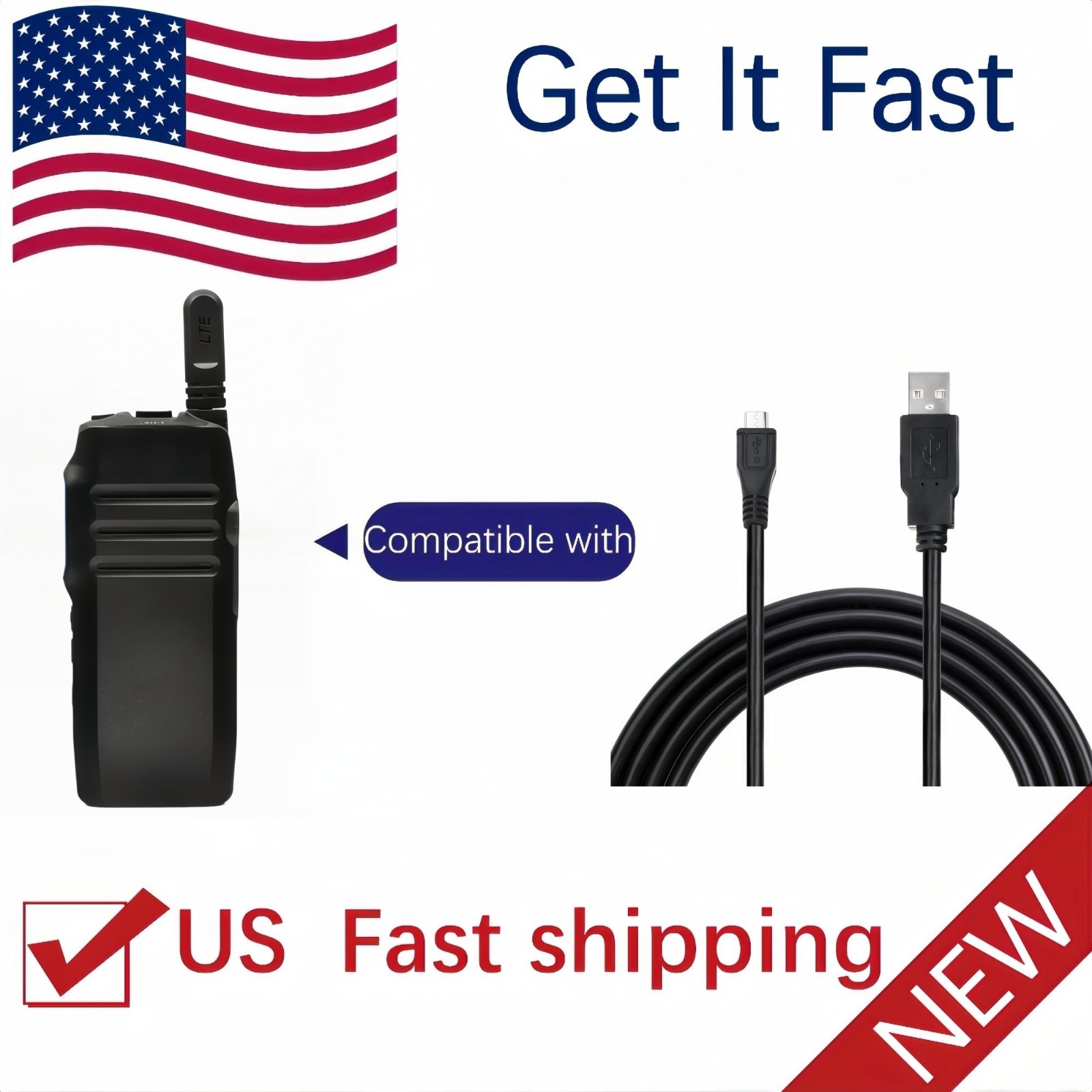Micro USB Charger Programming Data Cable Cord for Motorola TLK 100 Two-Way Radio