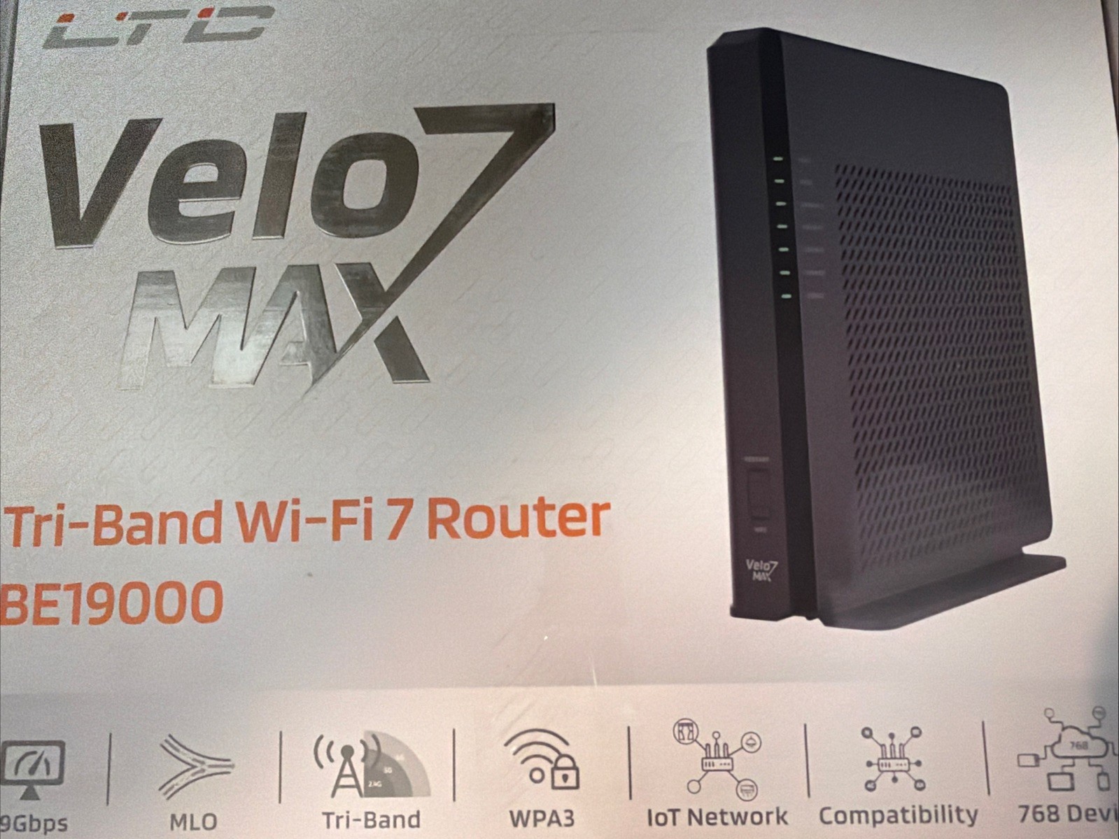 LTC Velo7 Max BE19000 Tri-Band WiFi 7 Router, 4x4 MIMO 12 Stream Black