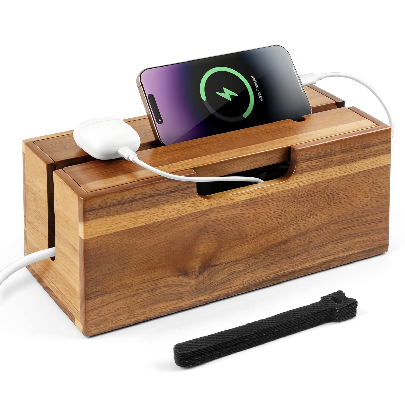 Acacia Cable Management Box 12 Inch L Cord Hider Organizer With Phone Stand TV