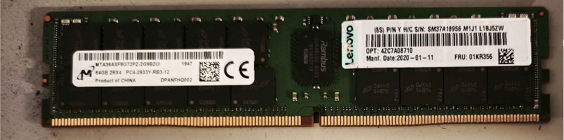 Micron 64GB 2Rx4 PC4-2933Y-R DDR4 RDIMM ECC MTA36ASF8G72PZ-2G9B2 DEFECTI 1984840
