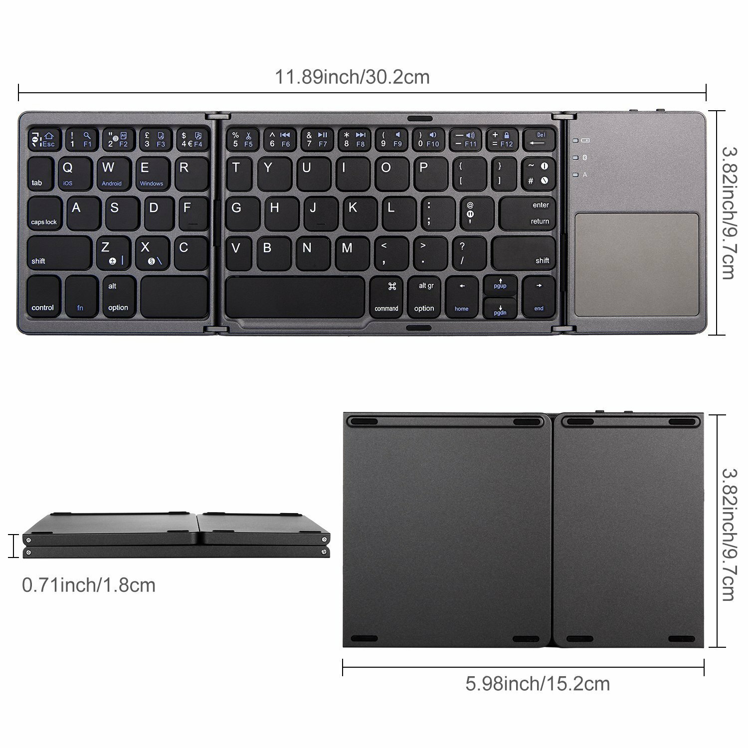 MOJO-HOME Bluetooth Wireless Folding Keyboard with Touchpad BLACK