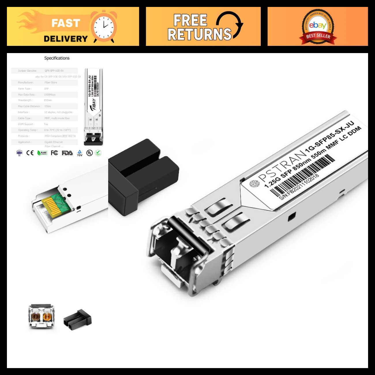 1000BASE-SX SFP Optical Transceiver Module 850nm 550m DDM Duplex LC MMF Compatib