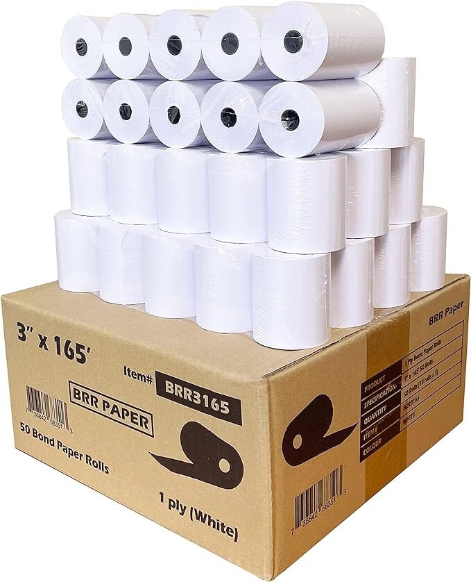 Star SP700 Kitchen Printer Paper (50 Rolls) 3" x 165' 1 Ply Bond, POS Paper Roll