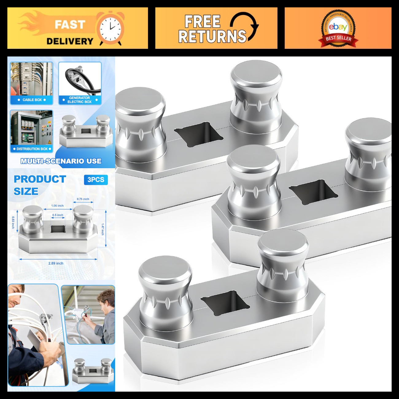 3 Pcs Cable Bending Tool Set for 1/2'' Ratchet - Durable Silver Connectors