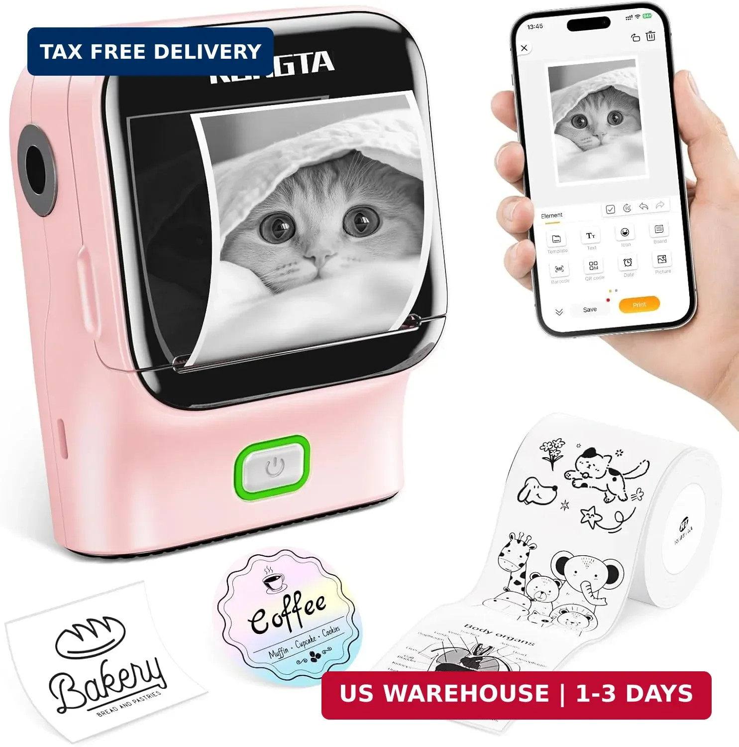 Mini Sticker Printer, Bluetooth Thermal Label Printer, Kids Gift Idea, Diary DIY