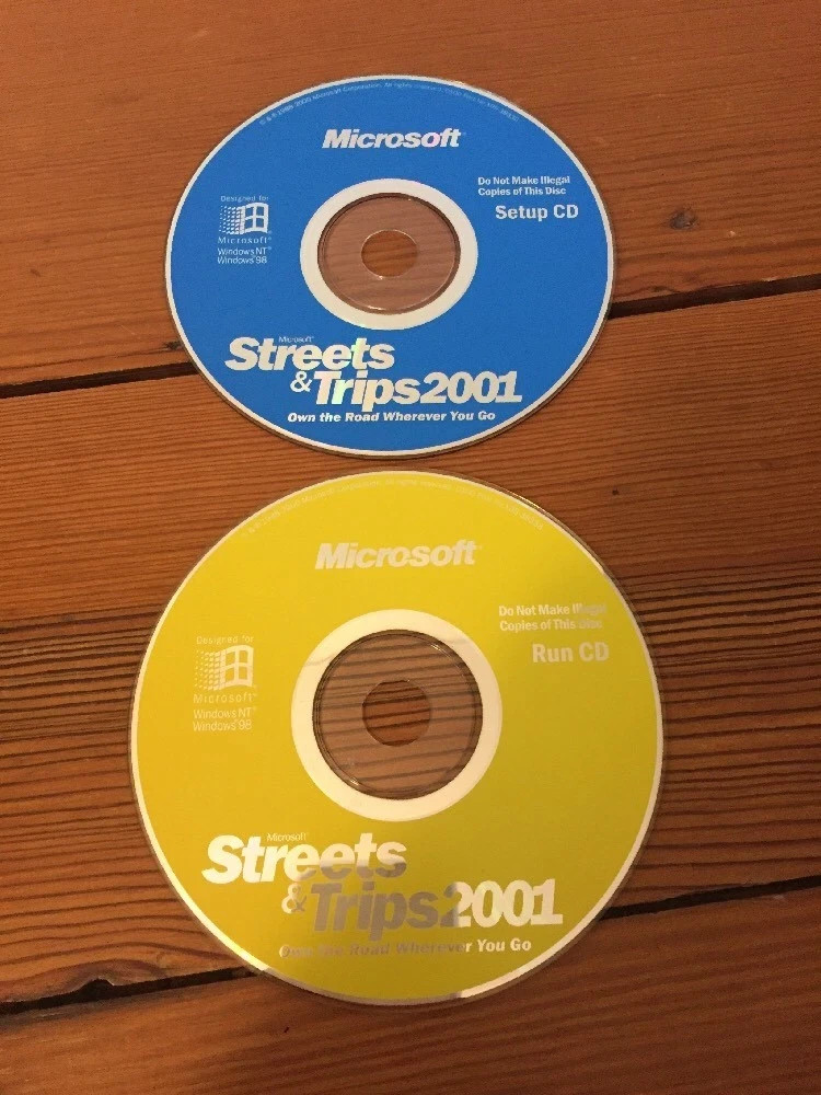 Set of 2 Vtg PC Streets Trips 2001 Software Discs Setup Run CDs Windows NT 98