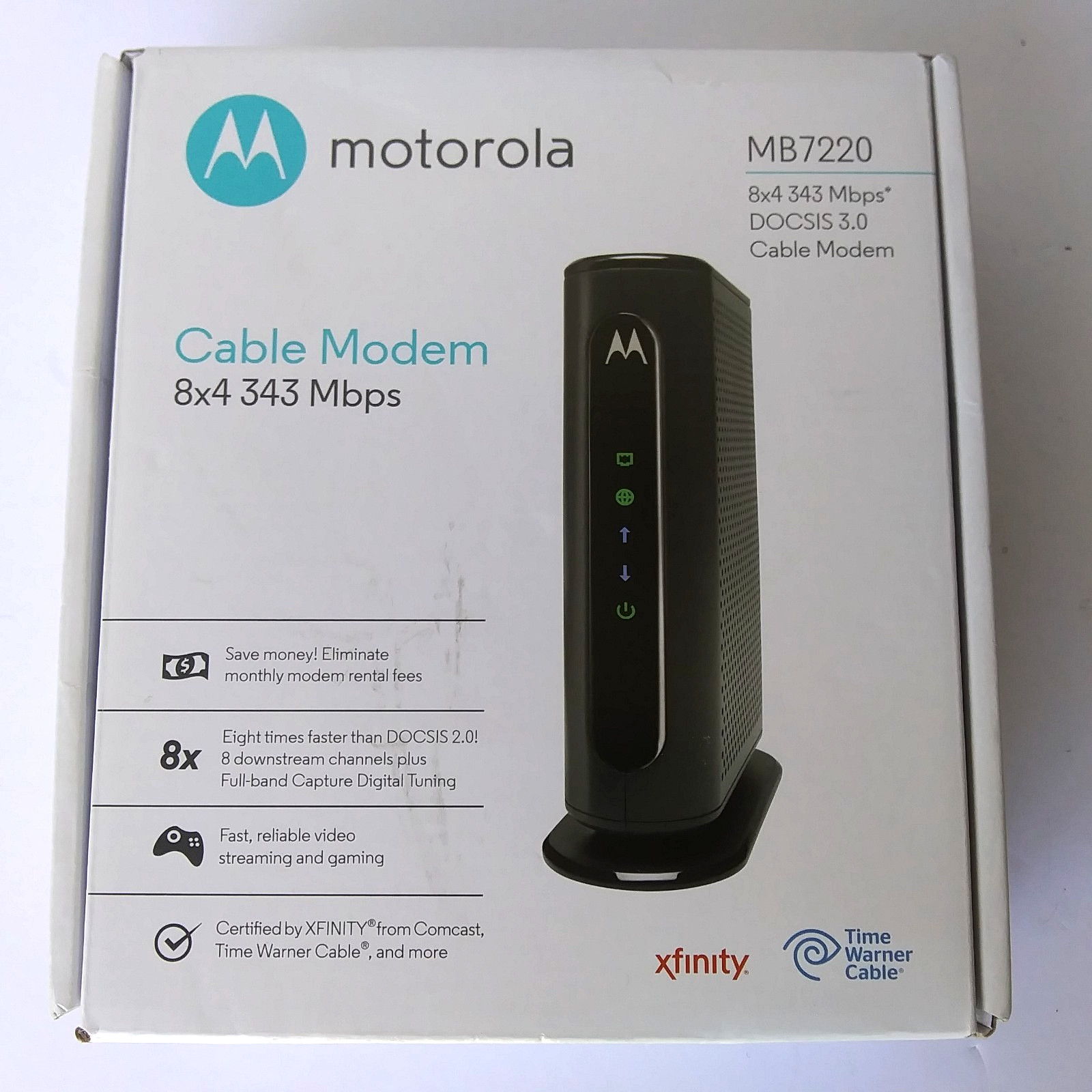 NEW Open Box Motorola MB7220 DOCSIS 3.0 Cable Modem 343Mbps Xfinity 8x4