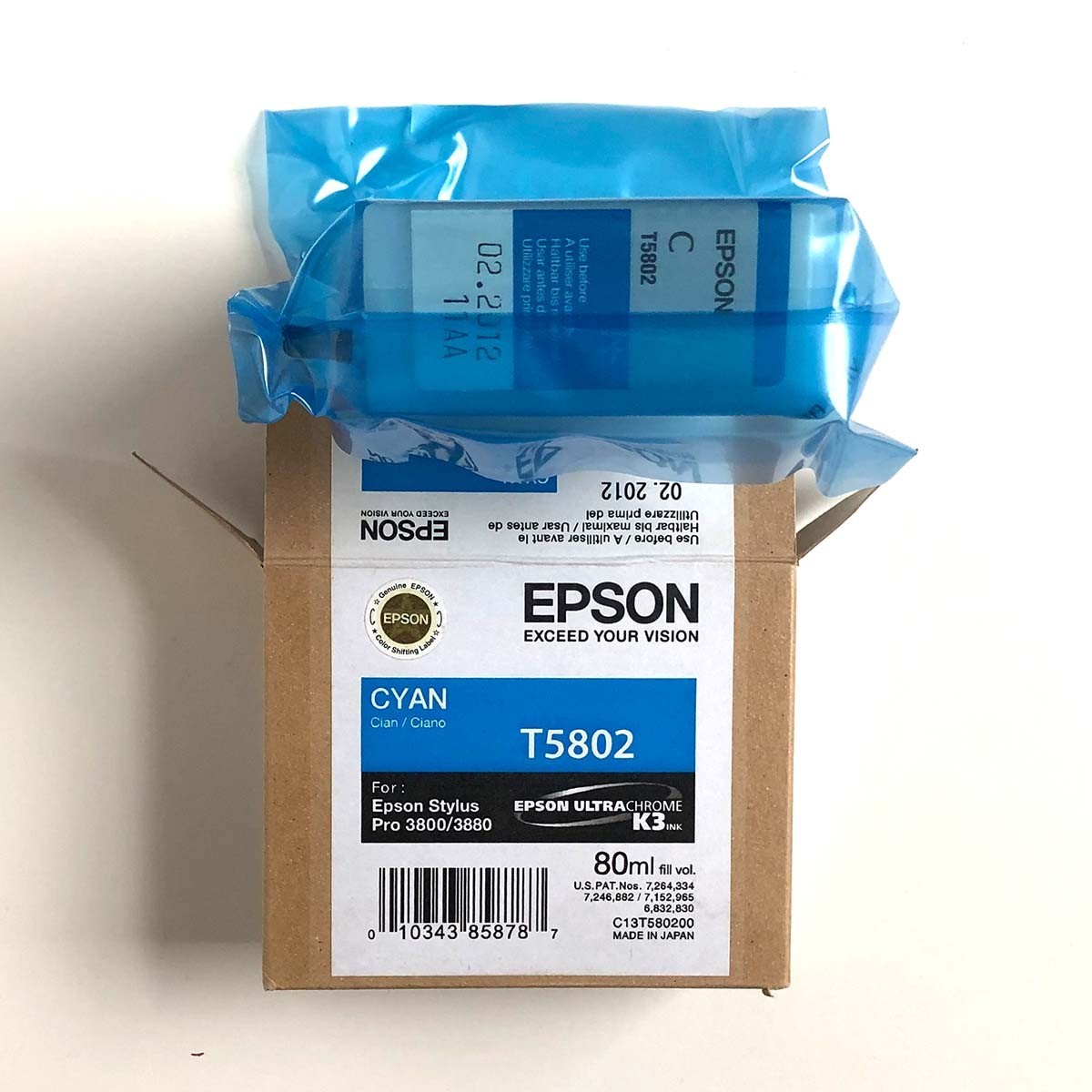 NIB Genuine Epson Stylus Pro 3800 3880 Cyan Ink T5809 Exp: 02-2012