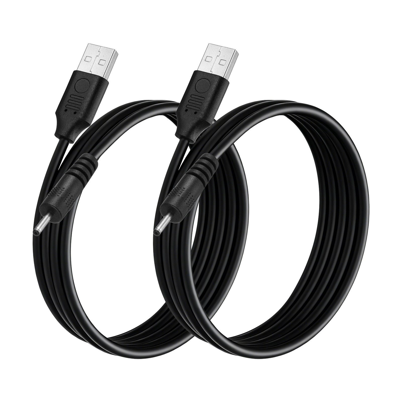 2Pcs USB to DC Power Cable 2.5x0.7mm, 5V 3A for LED Lights, 0.5 M/2Ft, Black