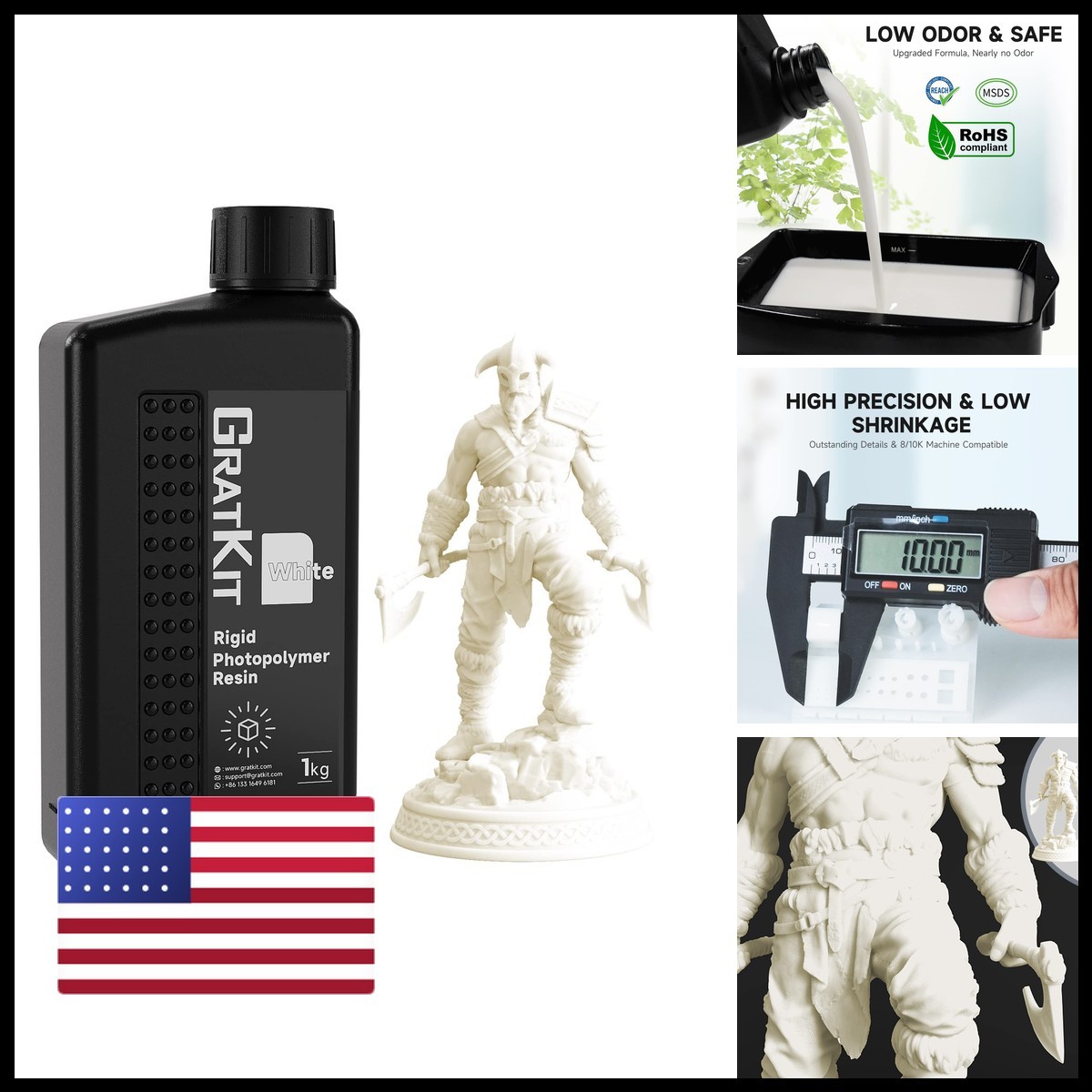 GratKit Rigid Resin 405nm UV-Curing 3D Printer Resin - 1000g White