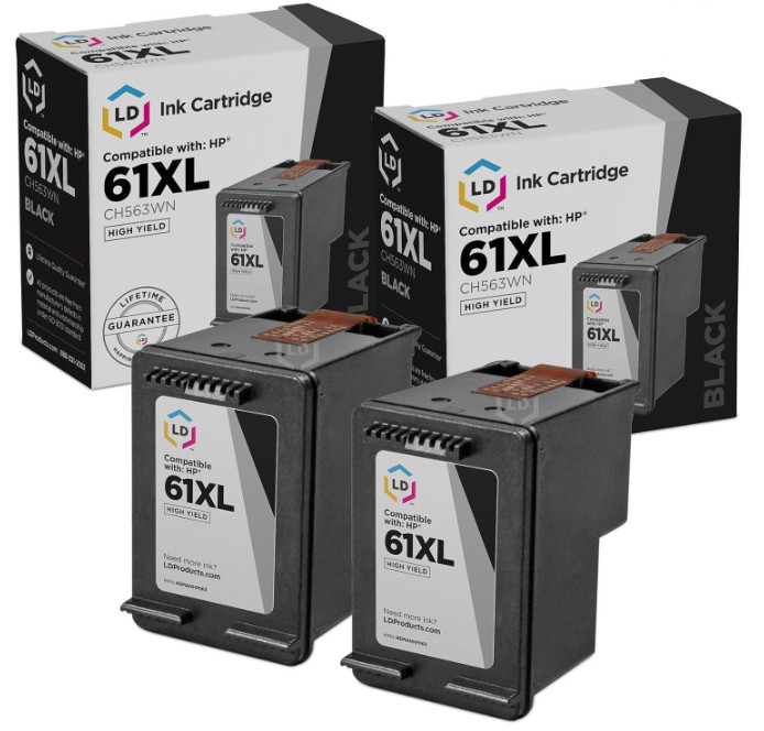 LD Reman Replacement Ink Cartridges for HP CH563WN (HP 61XL) HY Black 2pk