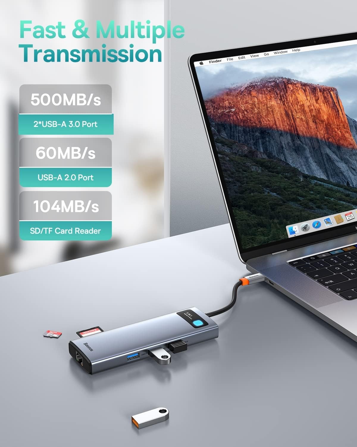 Baseus Metal Gleam Series 9-in-1 Multifunctional Type-C HUB Docking -  Gray