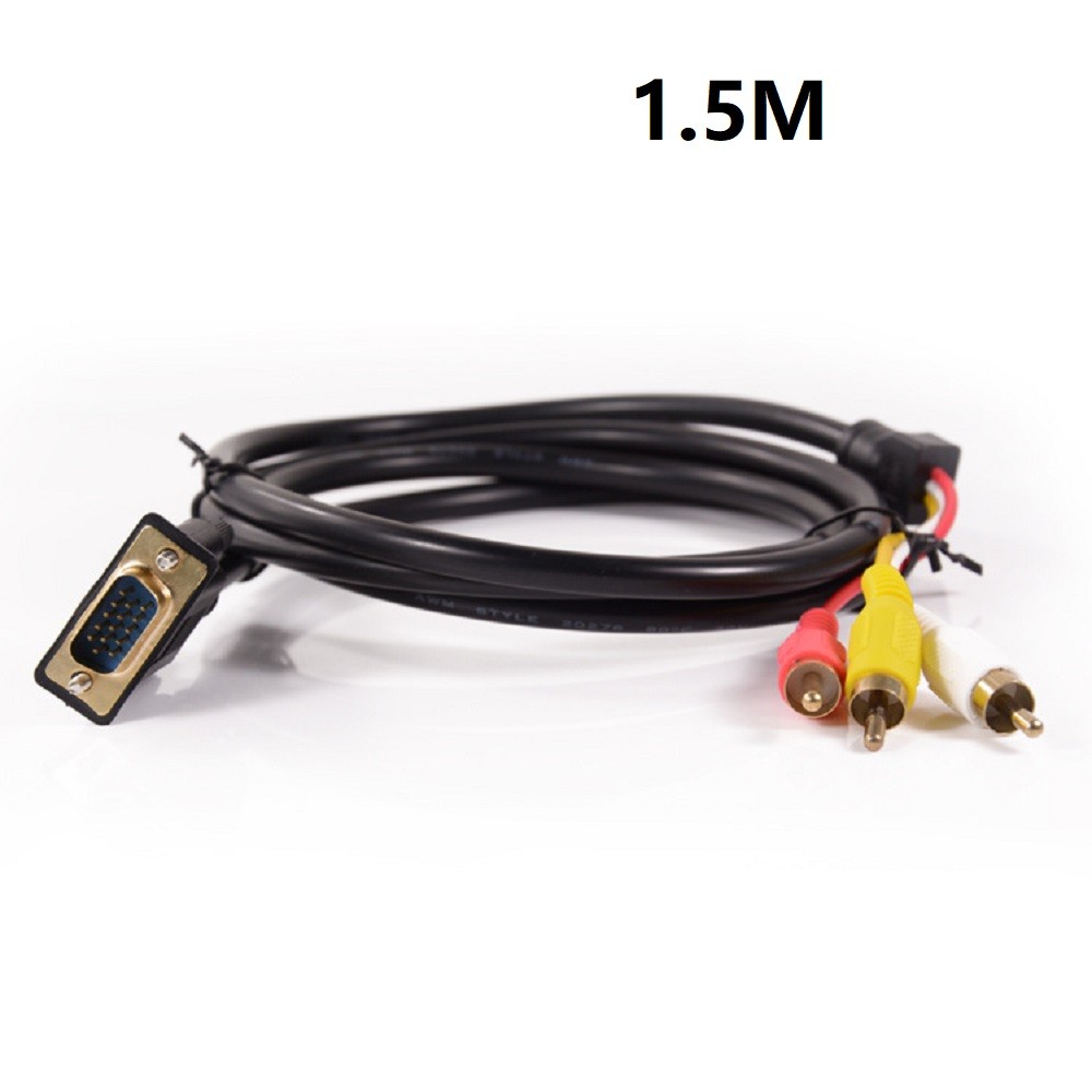 VGA To 3 RCA Male Cable Component AV Adapter Converter PC Video Cable 5FT 1.5M