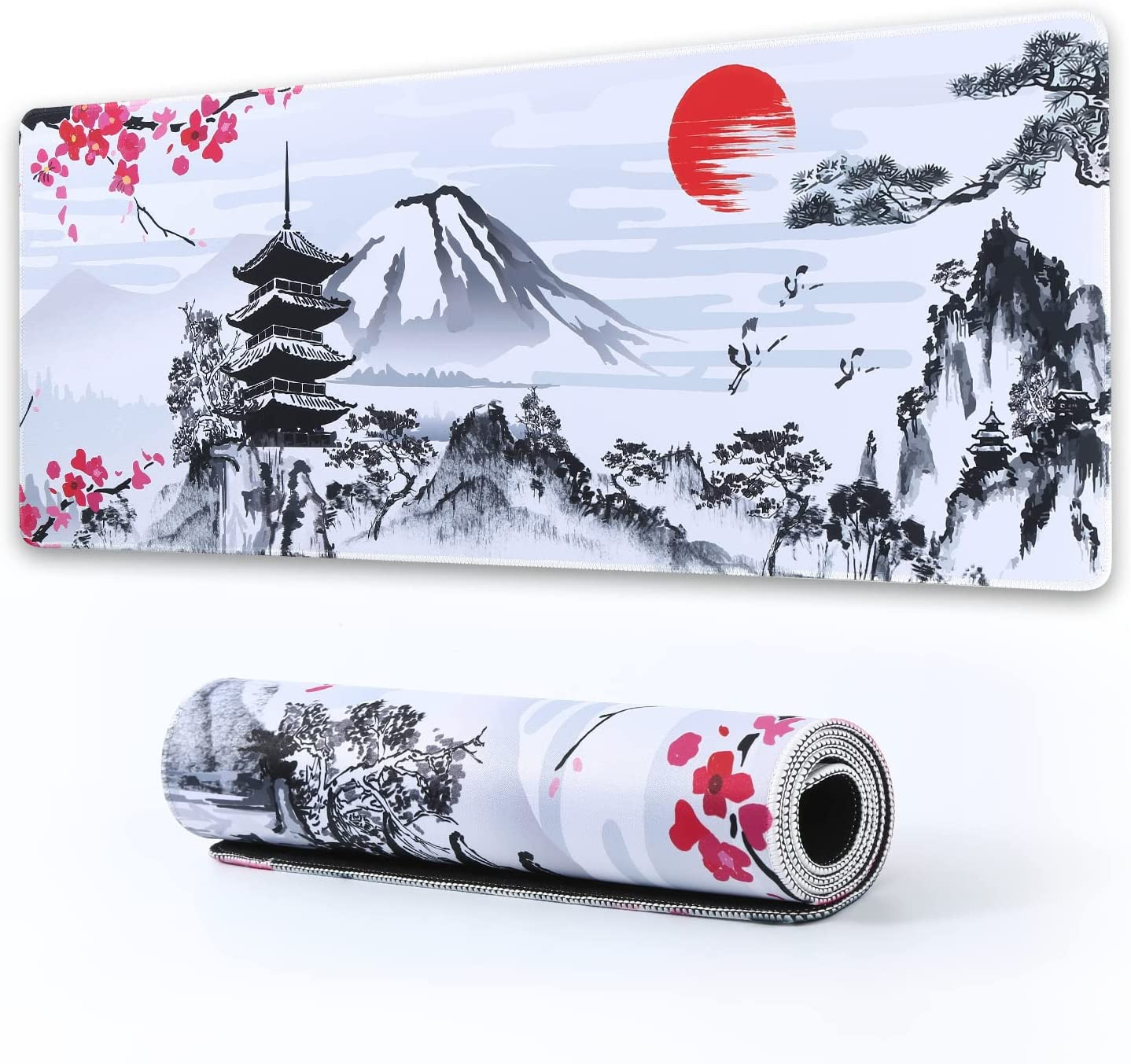 Japanese Cherry Blossom Large Mouse Pad with Non-Slip Base, 31.3x11.8 Inches