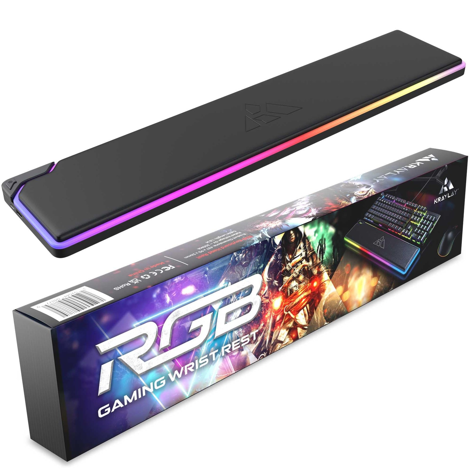 RGB Backlit Gaming Wrist Rest Support Keyboard 14 Color Modes 17x4x1 Inches