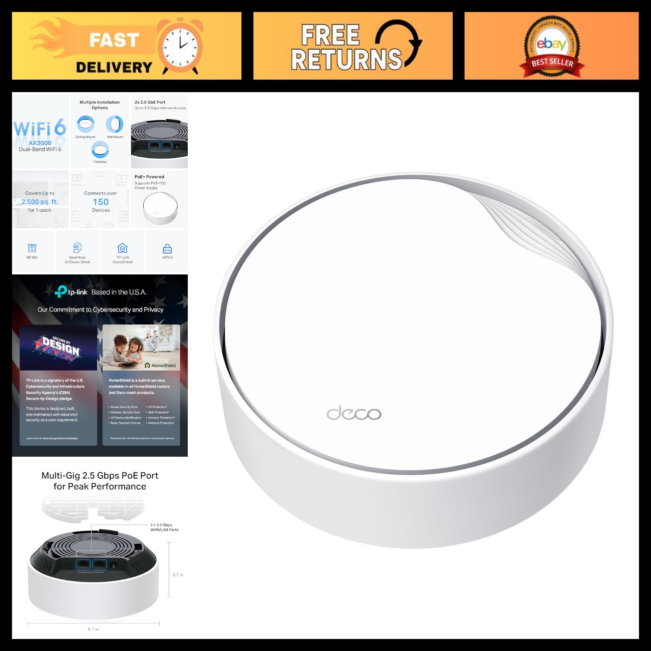 AX3000 PoE Mesh WiFi 6 System, High-Speed Wireless Router, Deco X50-PoE