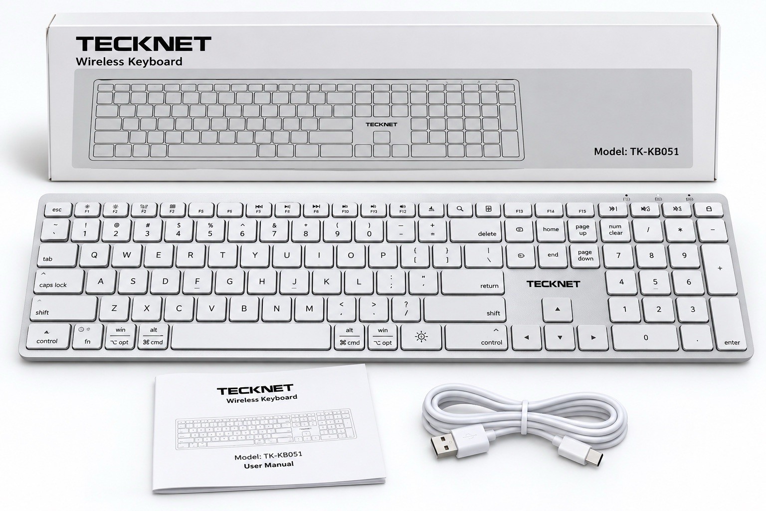 TeckNet Wireless Slim Backlit Keyboard TK-KB051 Silver/White QWERTY Aluminum