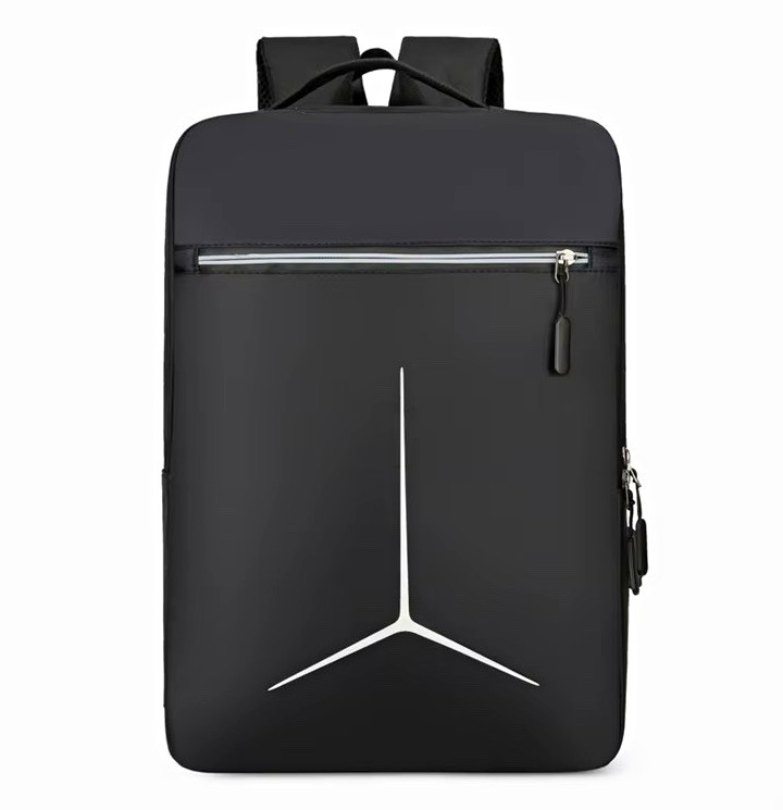 Black Gray Polyester Laptop Backpack 15 in Water-Resistant Solid w USB Charging