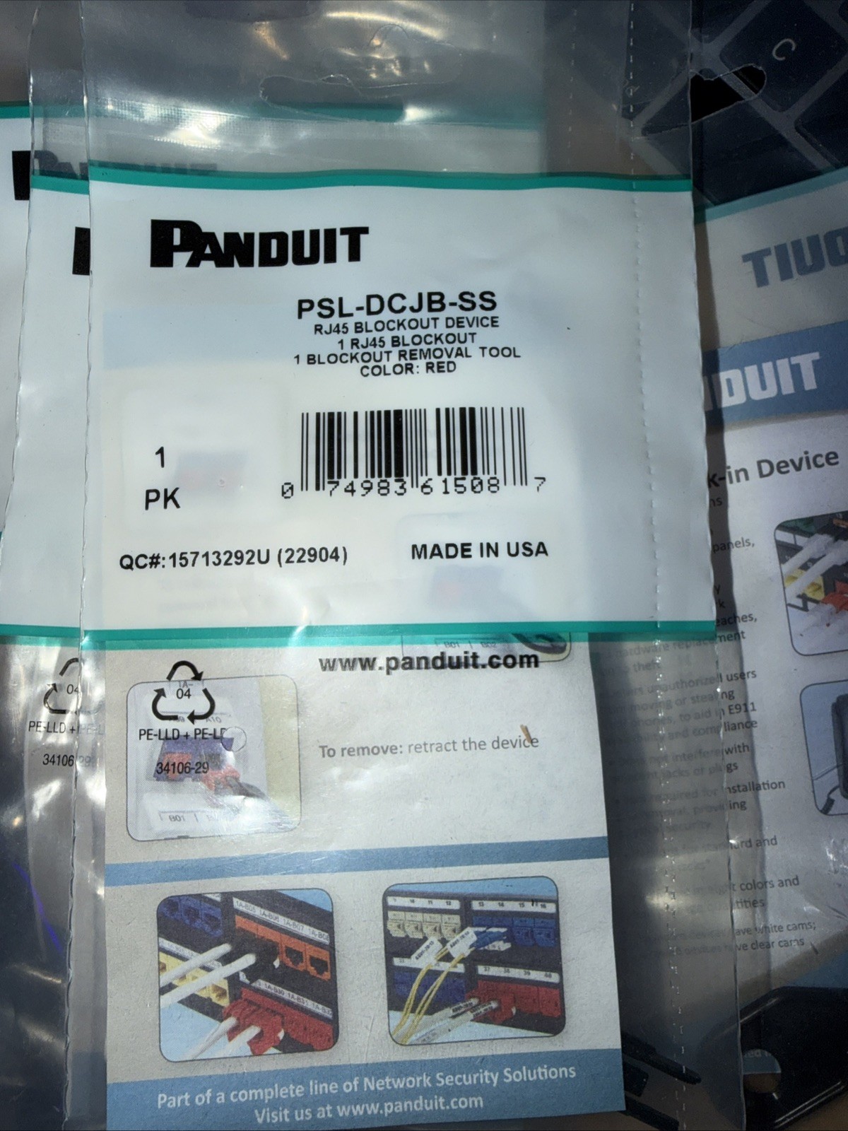 Lot of 8 New Panduit PSL-DCJB-SS RJ45 Blockout device Panduit PSL-DCJB