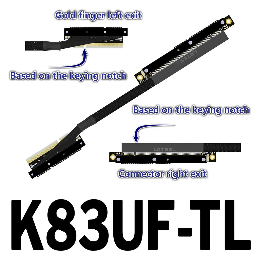ADT‑Link Dual Reverse Side‑Bend PCIe 5.0 X8 To X16 Extension Cable 30CM