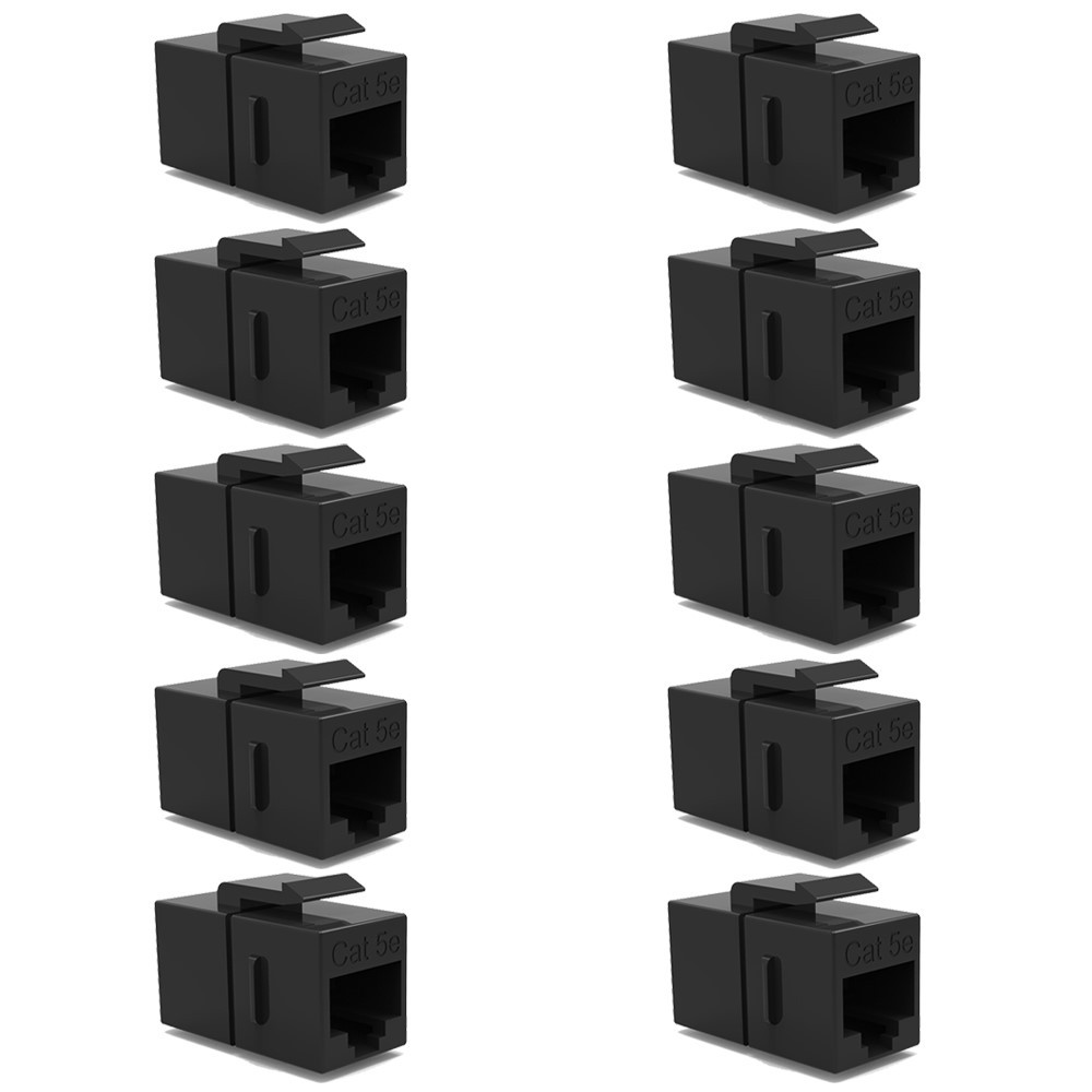 10Pcs Cat5E RJ45 Ethernet LAN Network Keystone Jack Coupler Snap In Insert Black