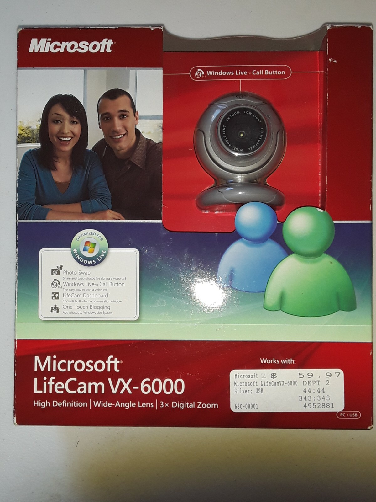 * NEW Microsoft Lifecam VX-6000 Webcam HD Wide Angle Lens 3x Digital Zoom Sealed