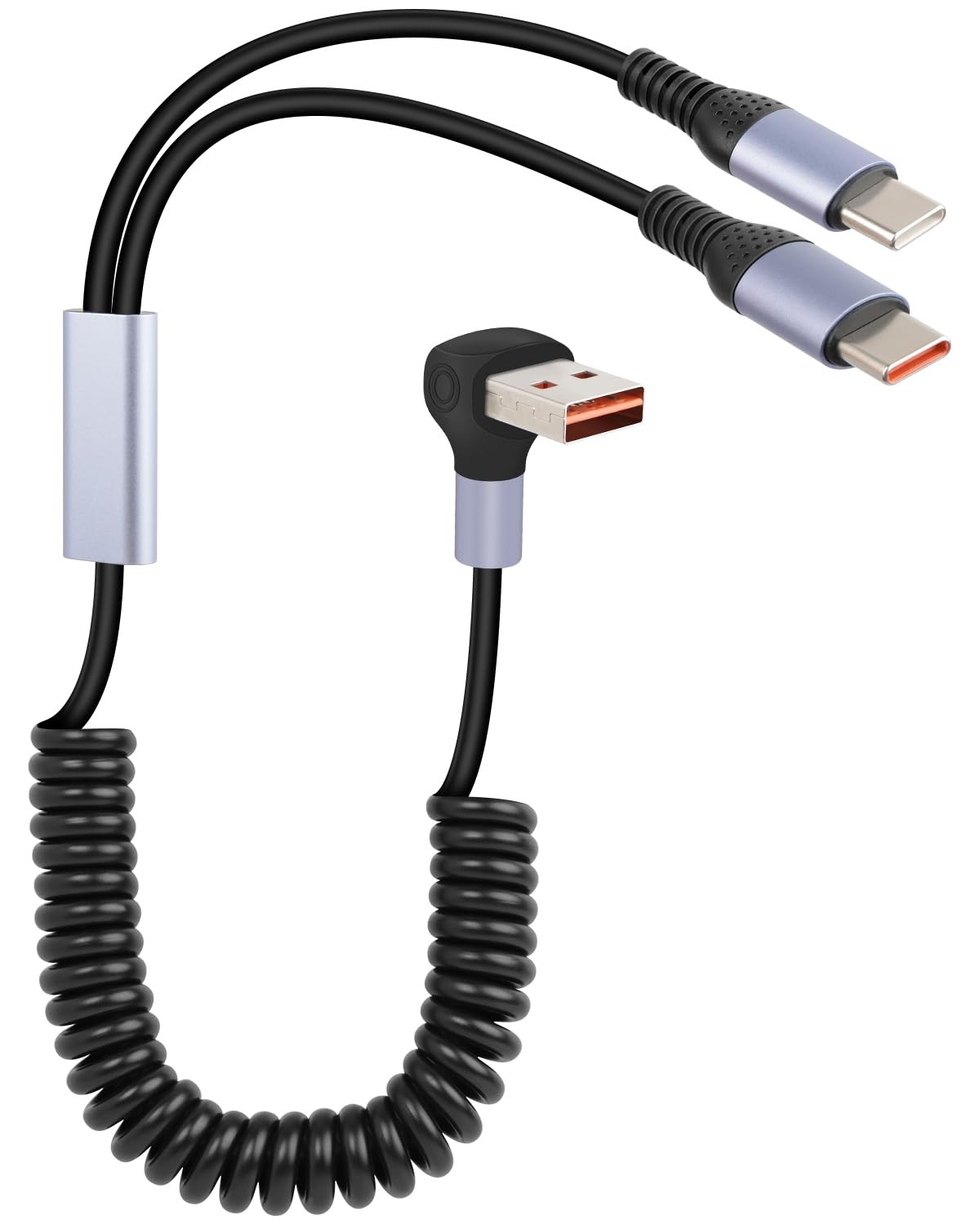 GELRHONR 66W Coiled Multi USB C Fast Charging Cable 90 1.8 ft - 4 ft, A to 2C