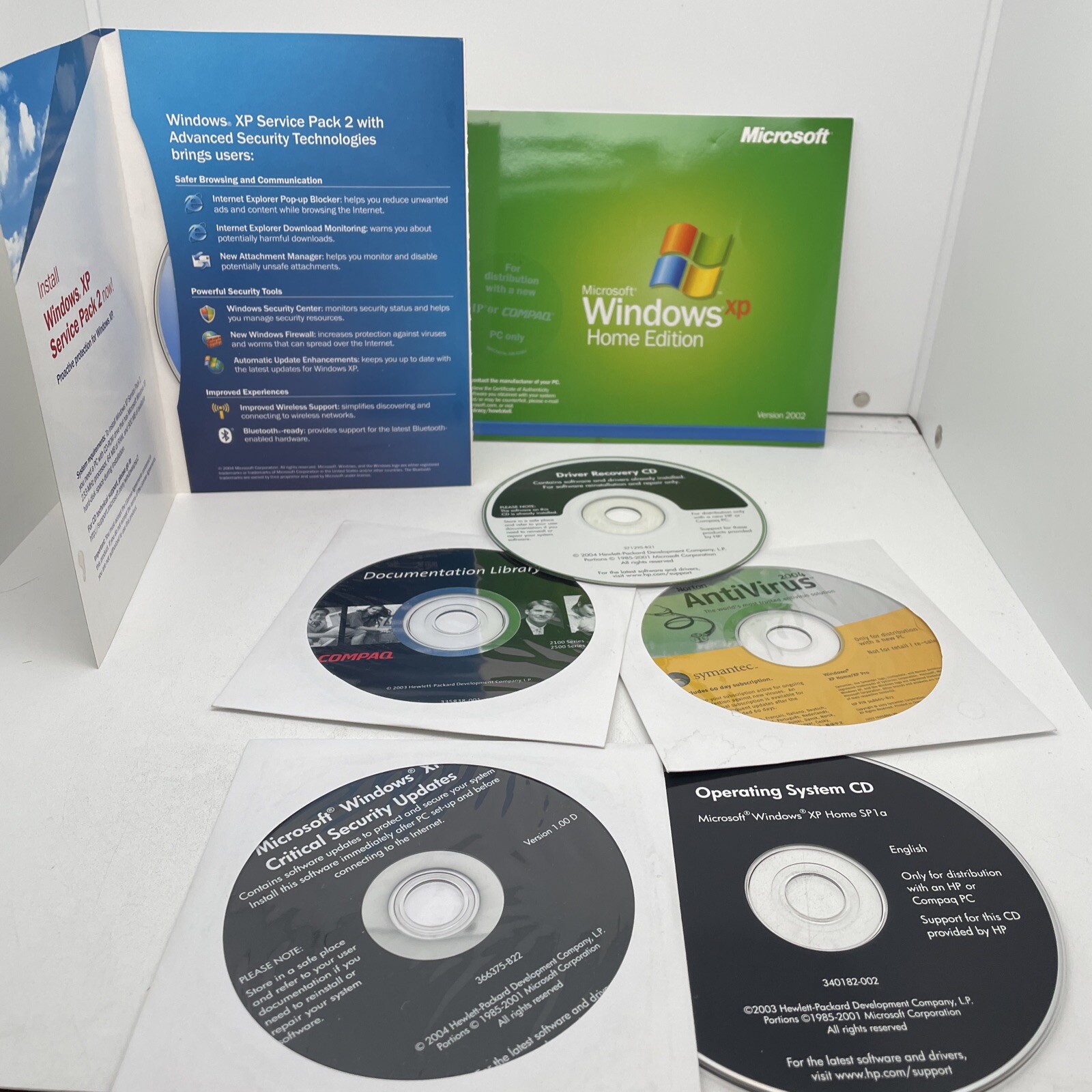 Vintage 2004 MS Windows XP Service Pack 2 Advanced Security Technologies CD + 5