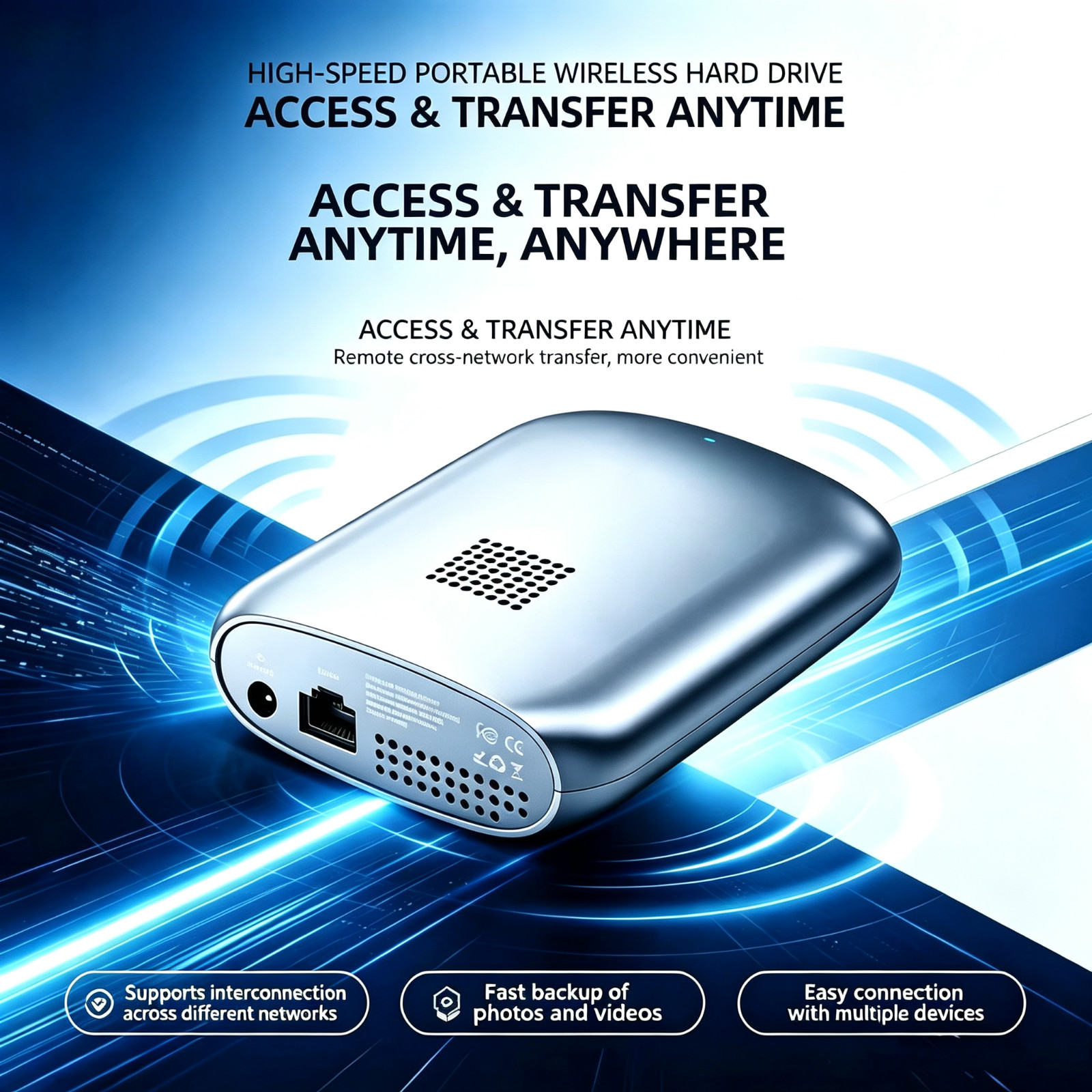 1TBGWireless Hard Drive WiFi NAS Remote Access For Phone PC TV4K Video Streaming