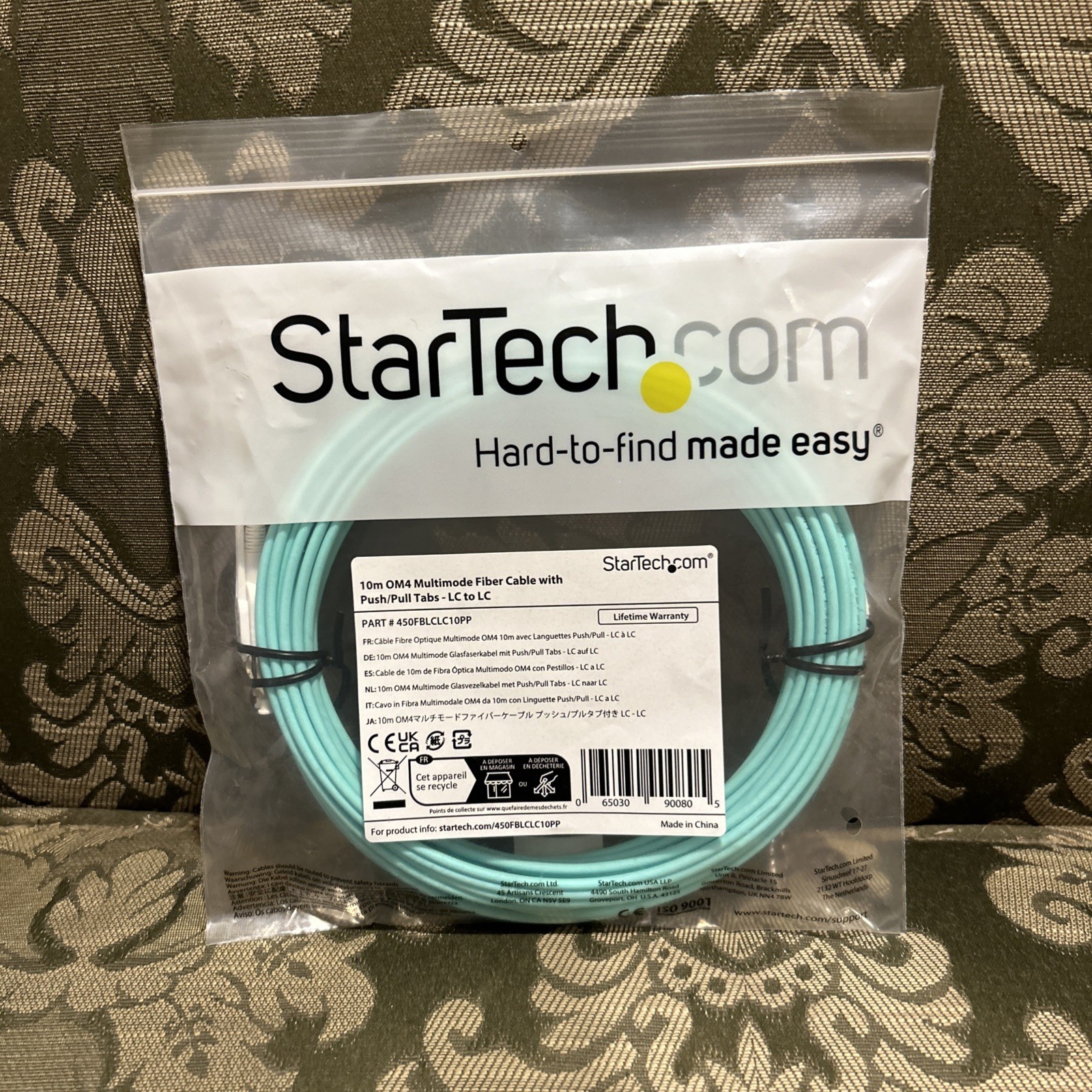 Multimode OM4 LC to LC Fiber Optic Cable Push Pull Tabs 10m Part# 450FBLCLC10PP