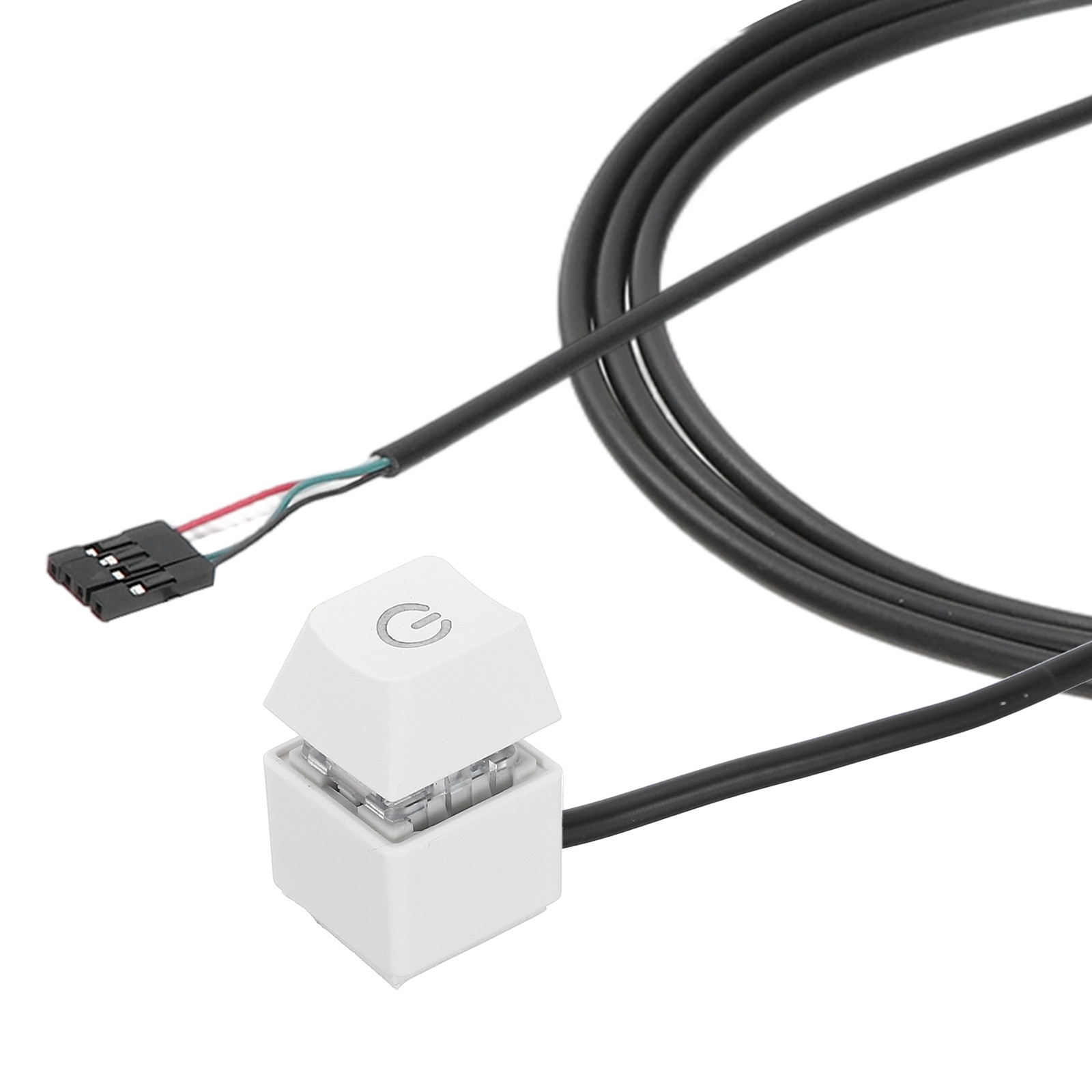PC Power Button Extention with 70" Black Cable External Power Switch, White