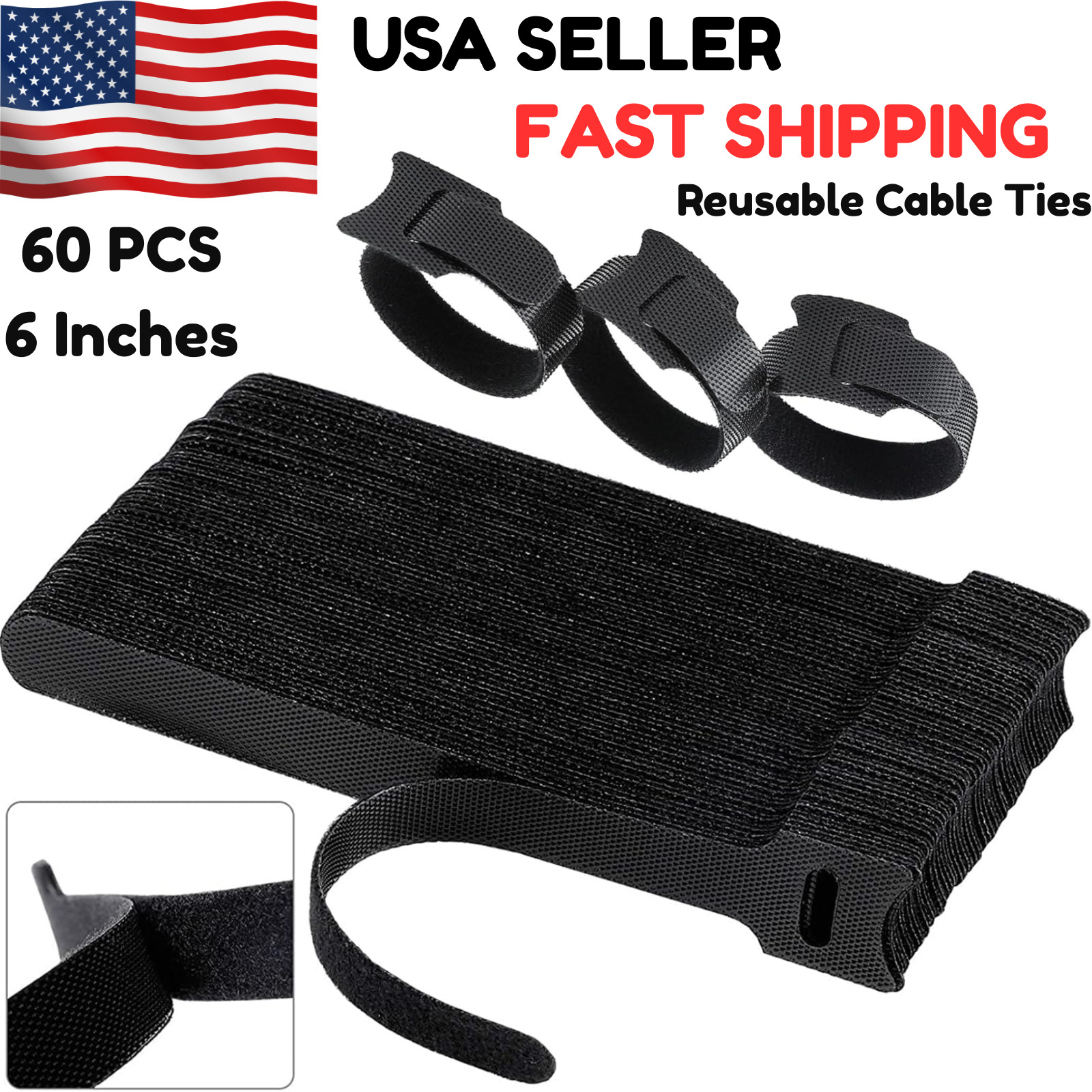 60 PCS 6 Inches Reusable Cable Ties, Adjustable Cord Straps, Cable Organizer, Co