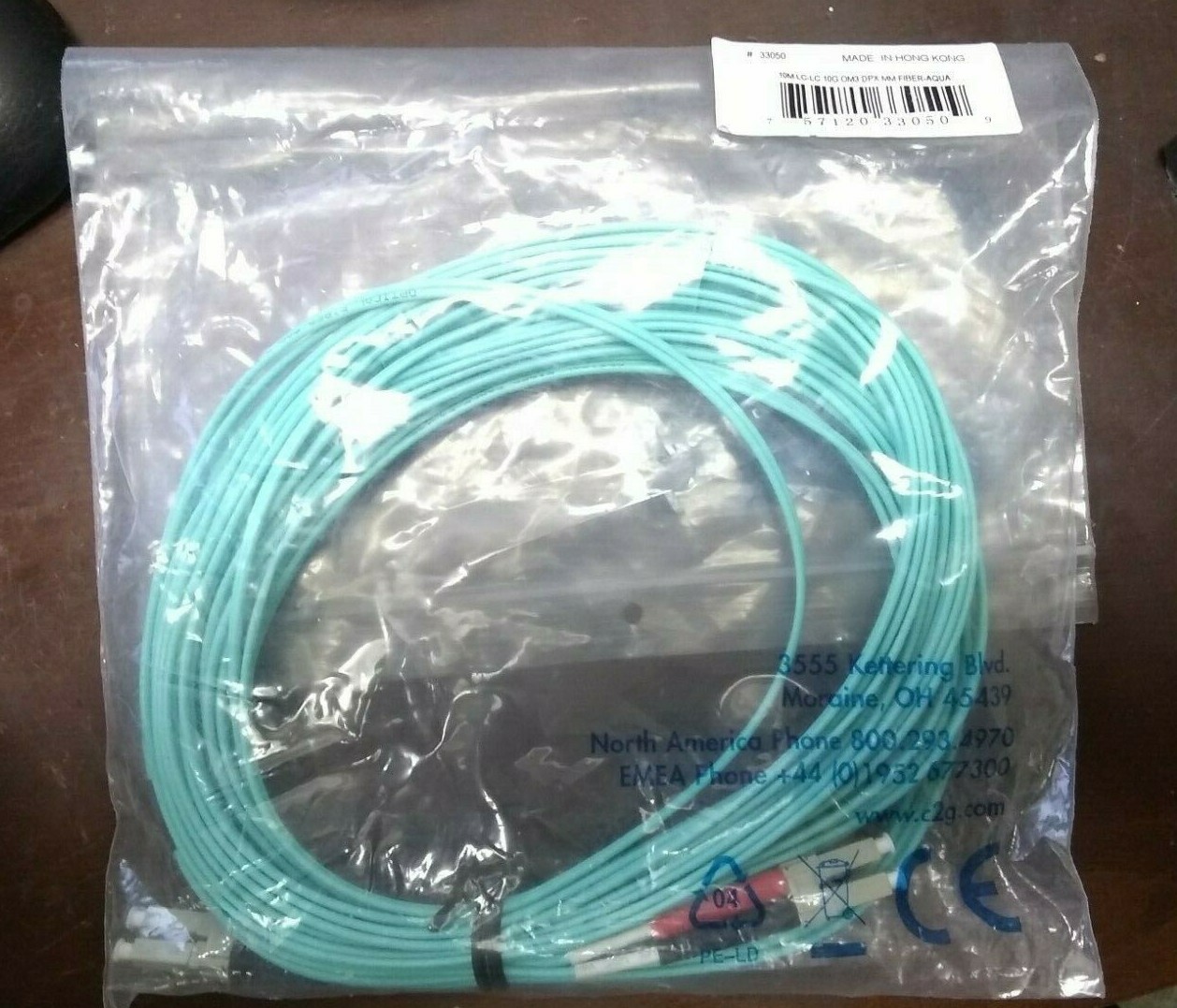 C2G 10m LC-LC 10Gb 50/125 OM3 Duplex Multimode PVC Fiber Optic Cable Aqua 33050