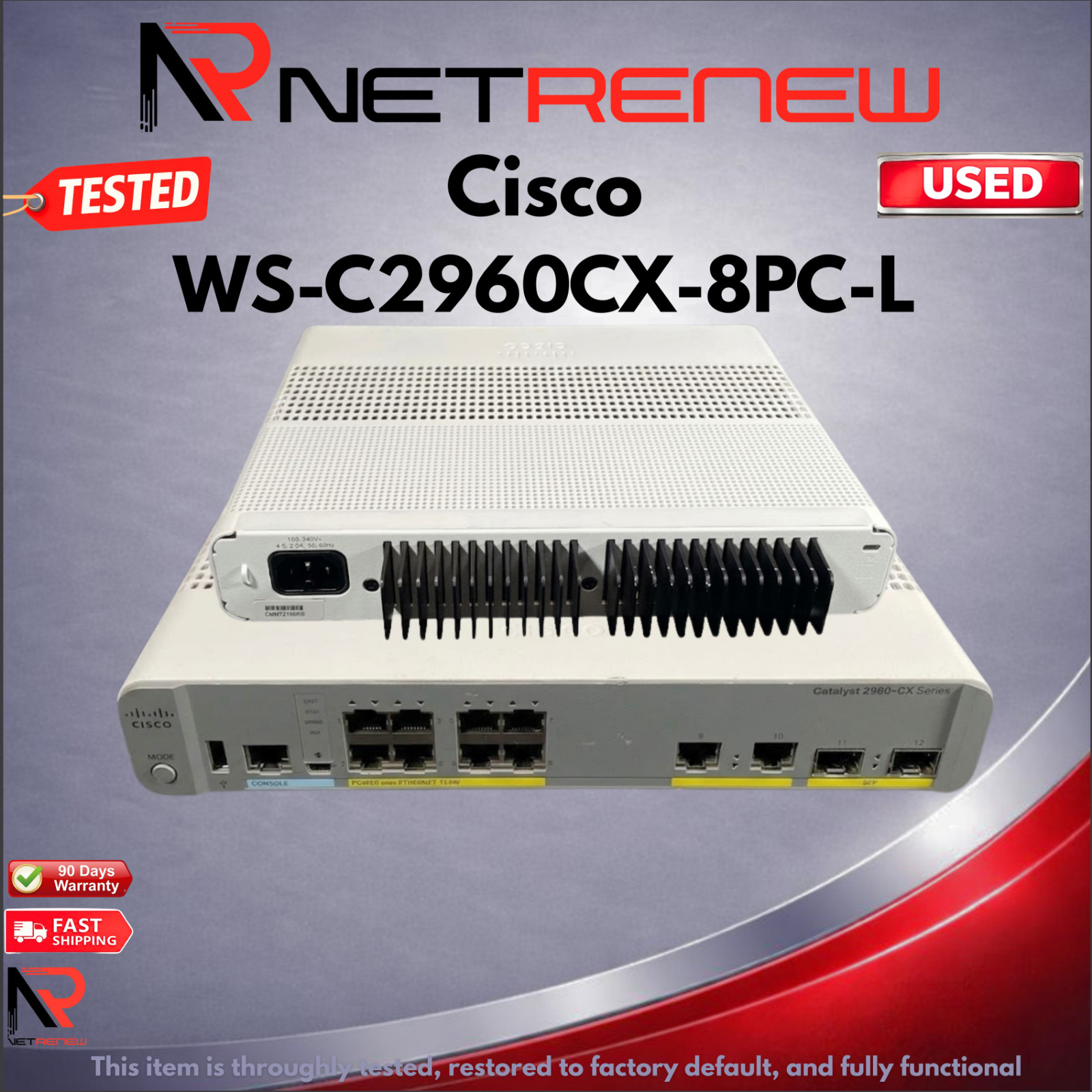 Cisco WS-C2960CX-8PC-L Catalyst 8x 1GB PoE+ RJ-45 2x 1GB Combo Switch
