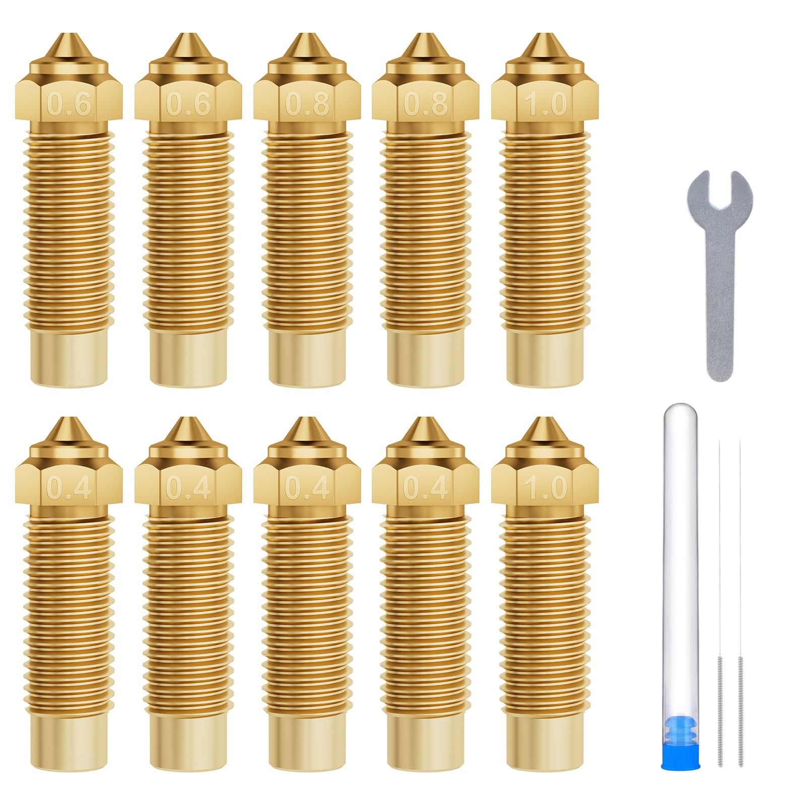 ELEGOO 10pcs Multi Size Nozzles for Neptune 4 Plus/4 Max 3D Printer, Brass Hoten