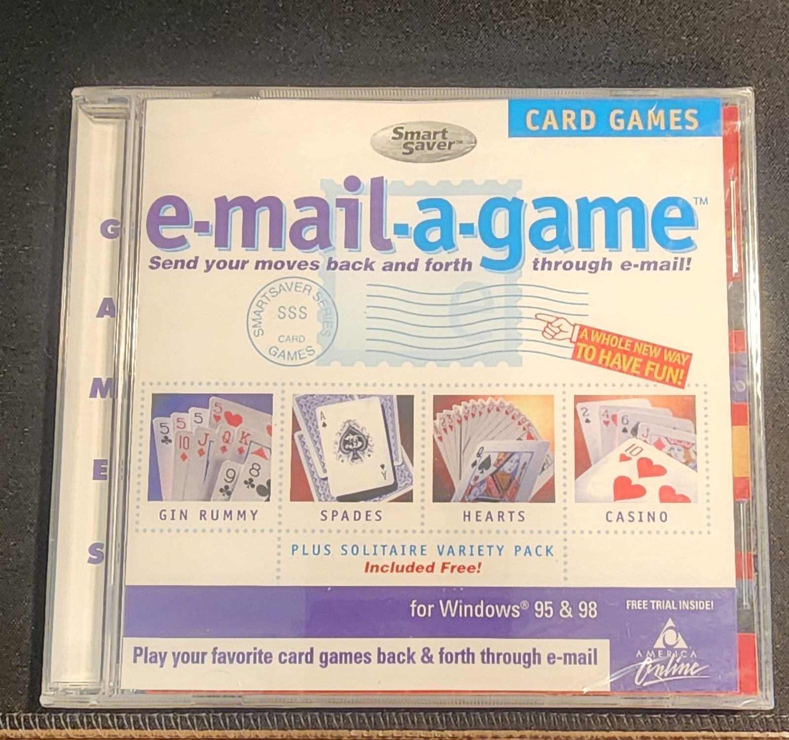 Vintage Smart Saver E-Mail-A-Game Rummy, Spades, Hearts, Casino 1999 TLC Sealed