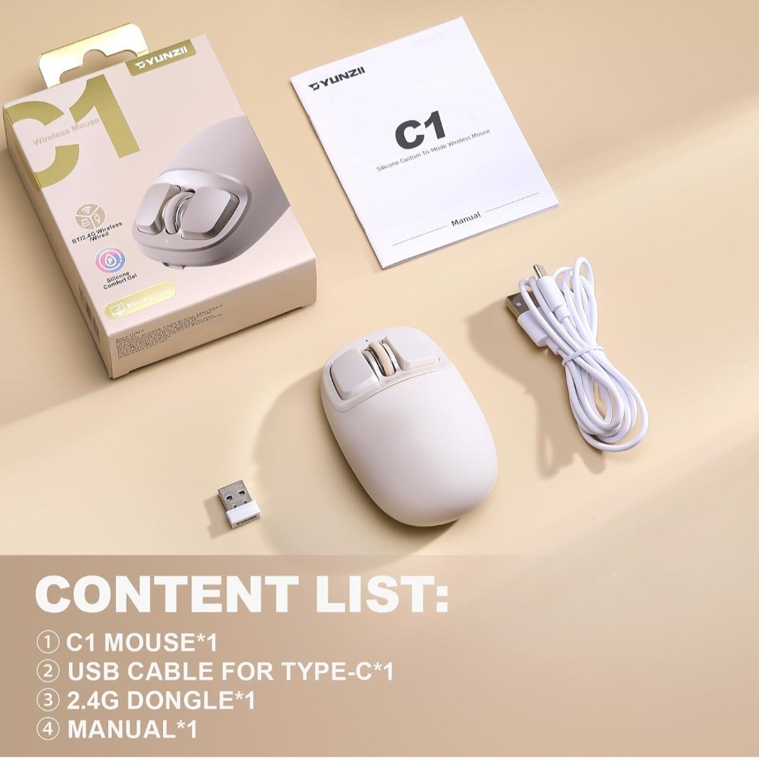 YUNZII C1 Wireless Tri-Mode Wireless Mouse 4800 DPI Optical (Beige)