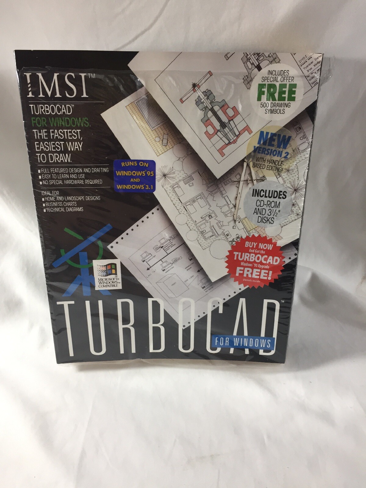 TurboCAD for windows  Version 2.03 3 1/2 inch disks  Vintage software  