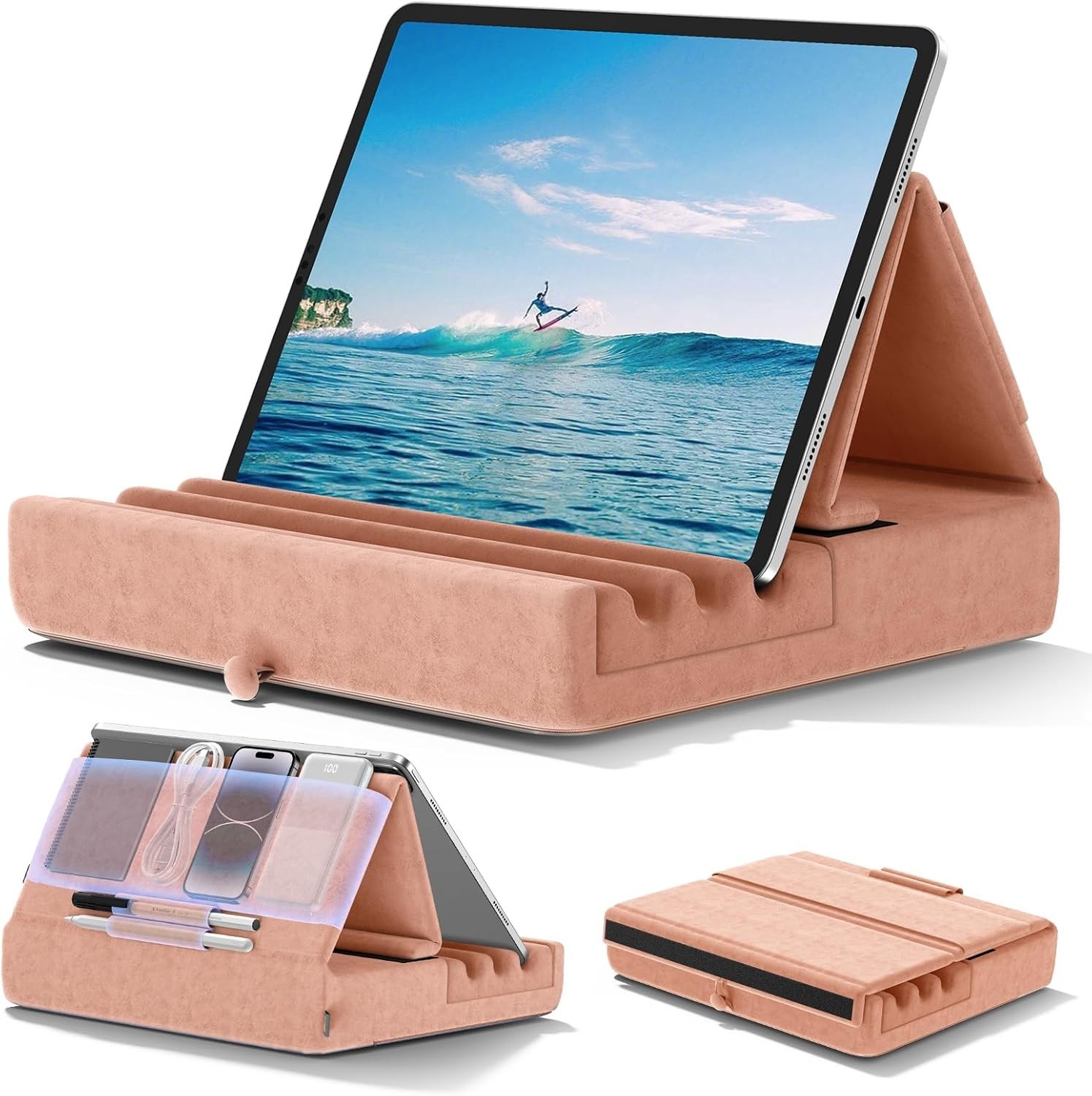 KDD Tablet Pillow Holder, Foldable iPad Stand for Lap, Bed and Peach Fuzz 