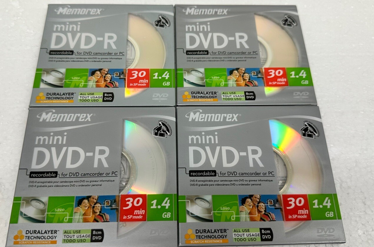 Lot 4 Memorex Mini DVD-R For DVD Camcorders 1.4GB 30min Write 4x Speed  Sealed