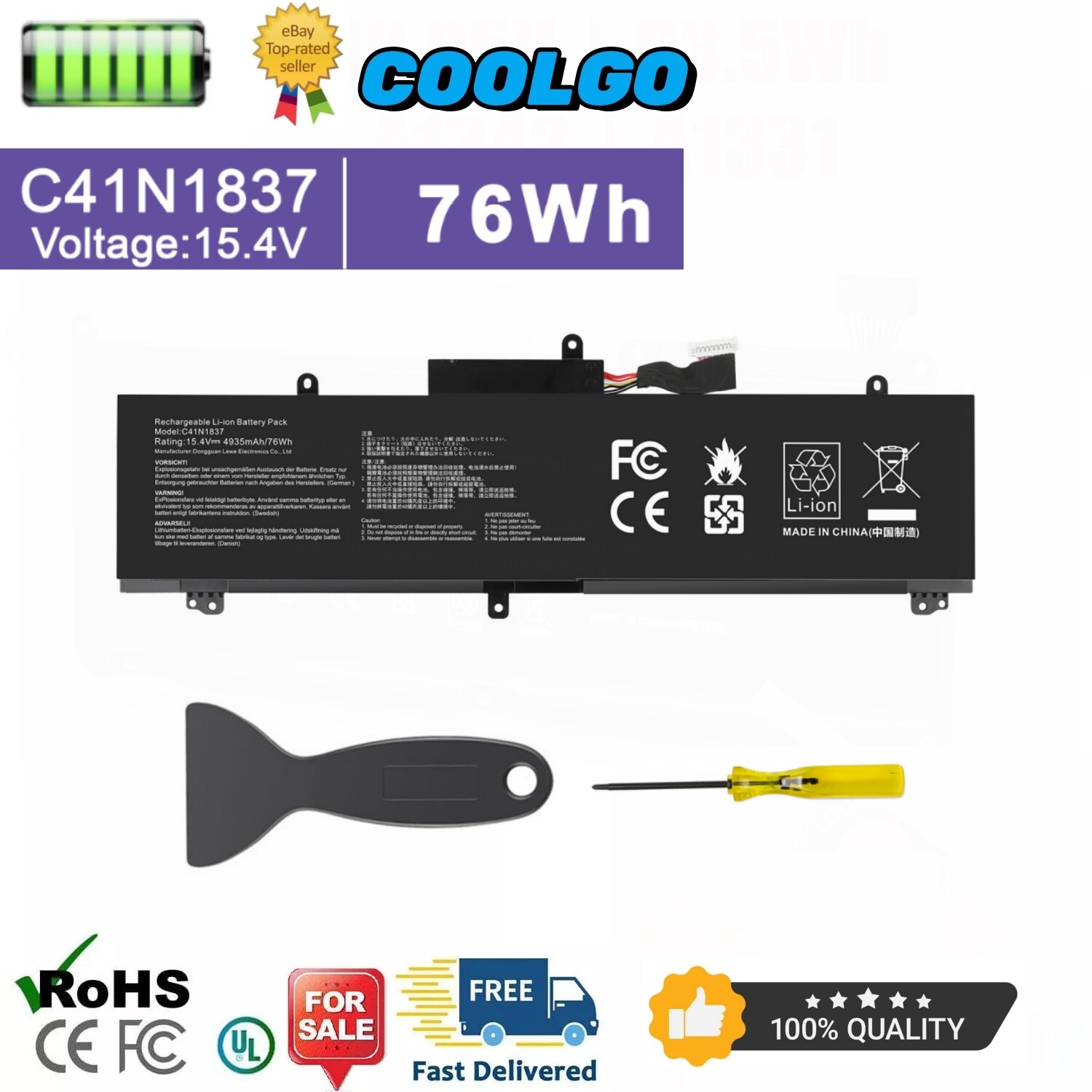 ✅C41N1837 Battery For ASUS ROG Zephyrus G15 GA502 M15 GU502G S15 GX502 76Wh